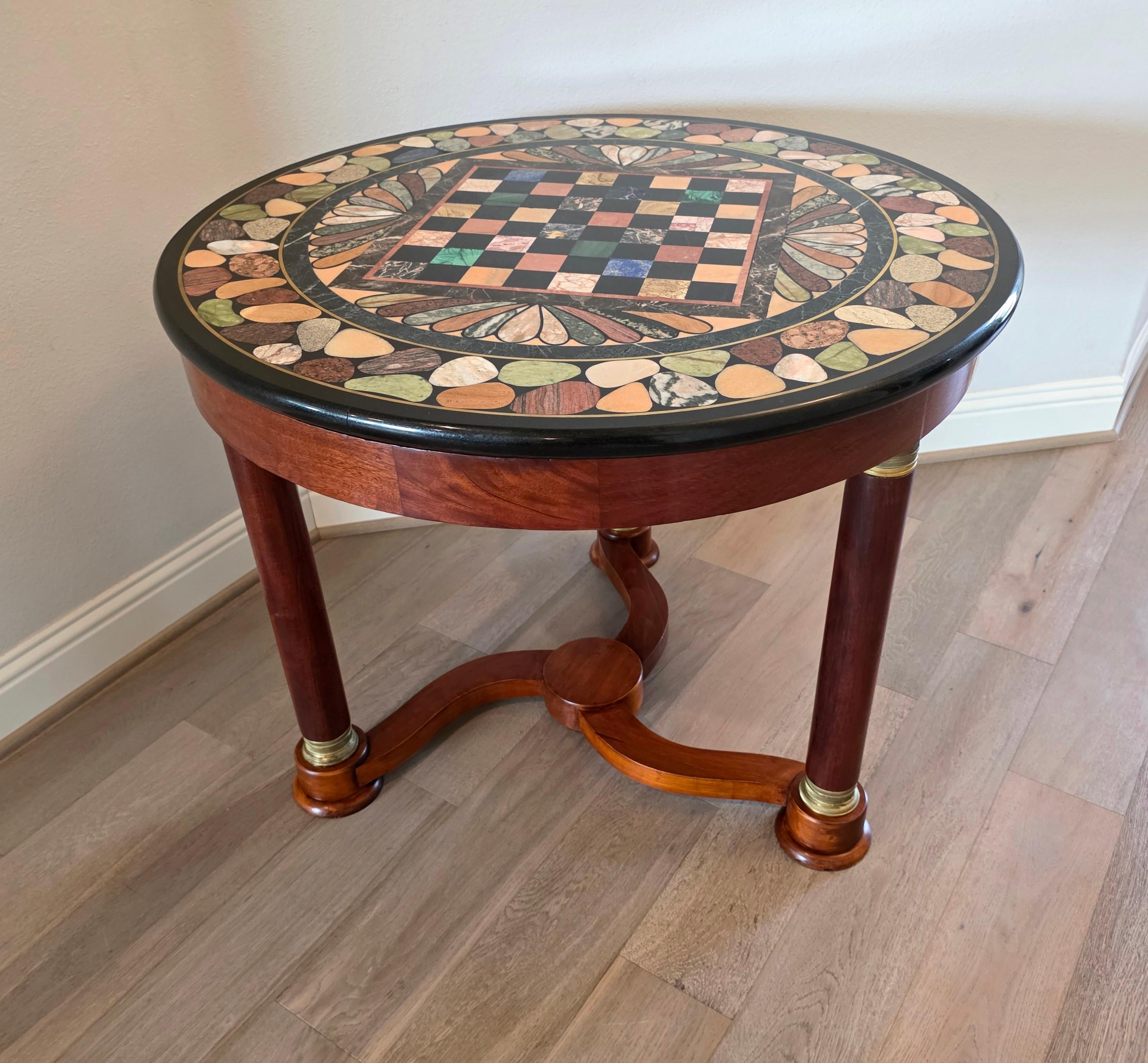 Italian Empire Mahogany Center Table Grand Tour Specimen Marble Chessboard Top For Sale 10