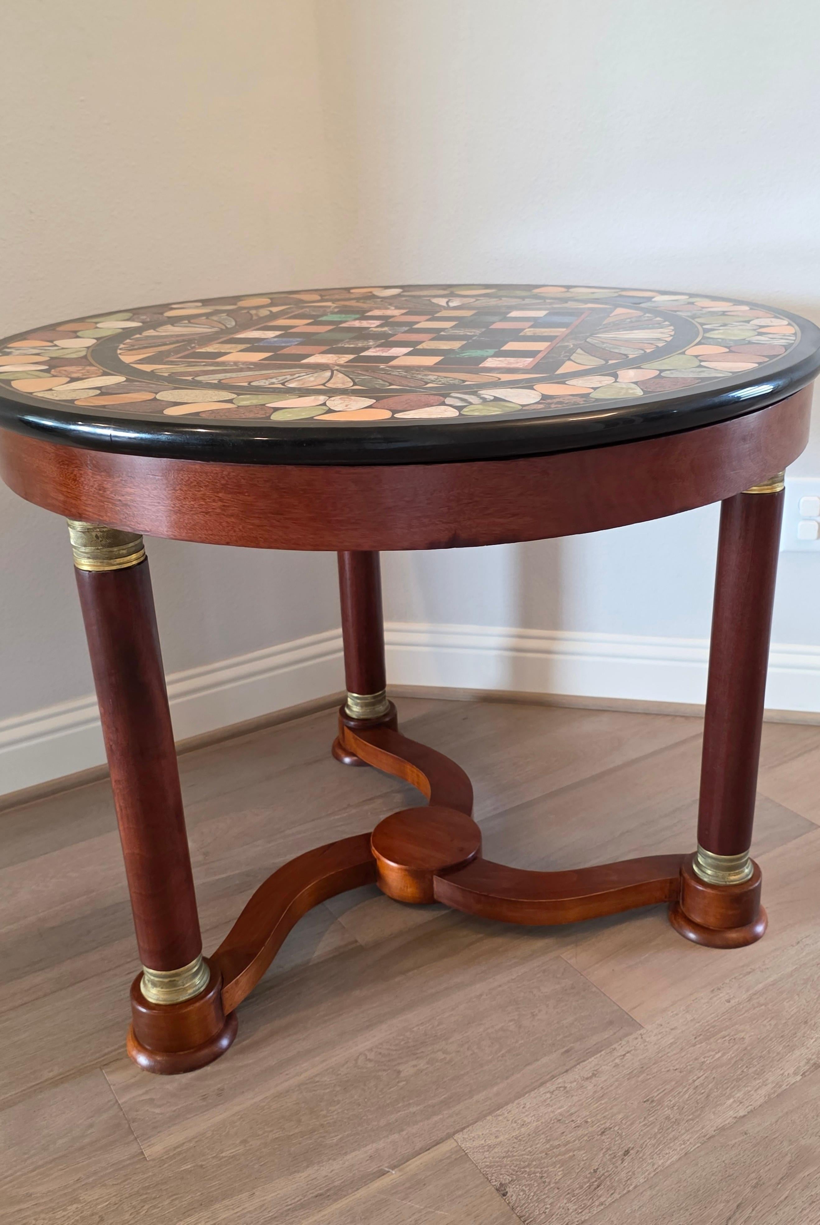 Italian Empire Mahogany Center Table Grand Tour Specimen Marble Chessboard Top For Sale 11