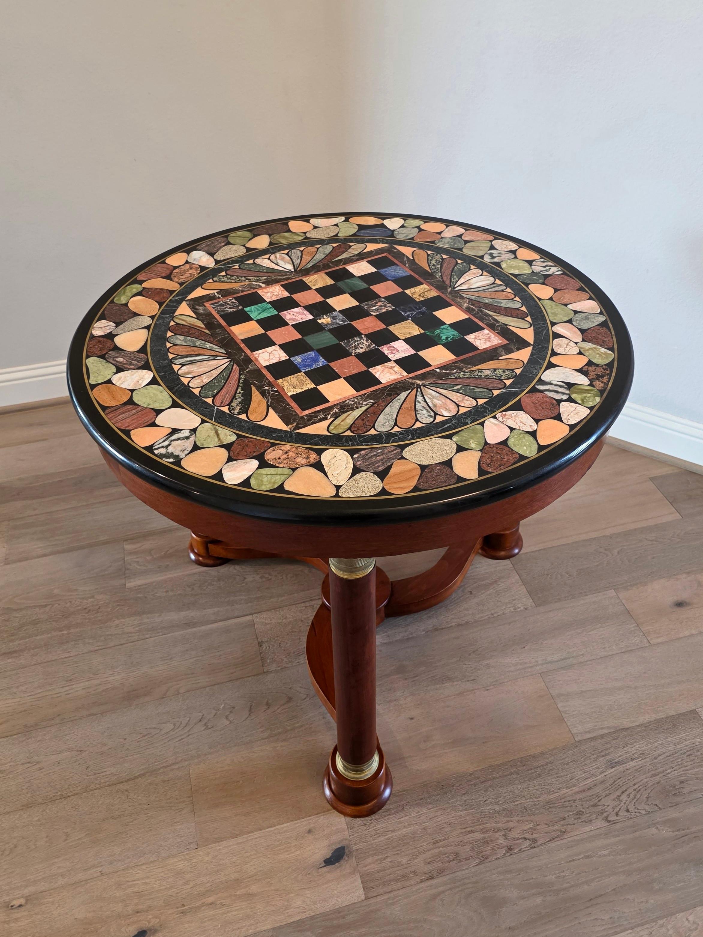 Italian Empire Mahogany Center Table Grand Tour Specimen Marble Chessboard Top For Sale 13