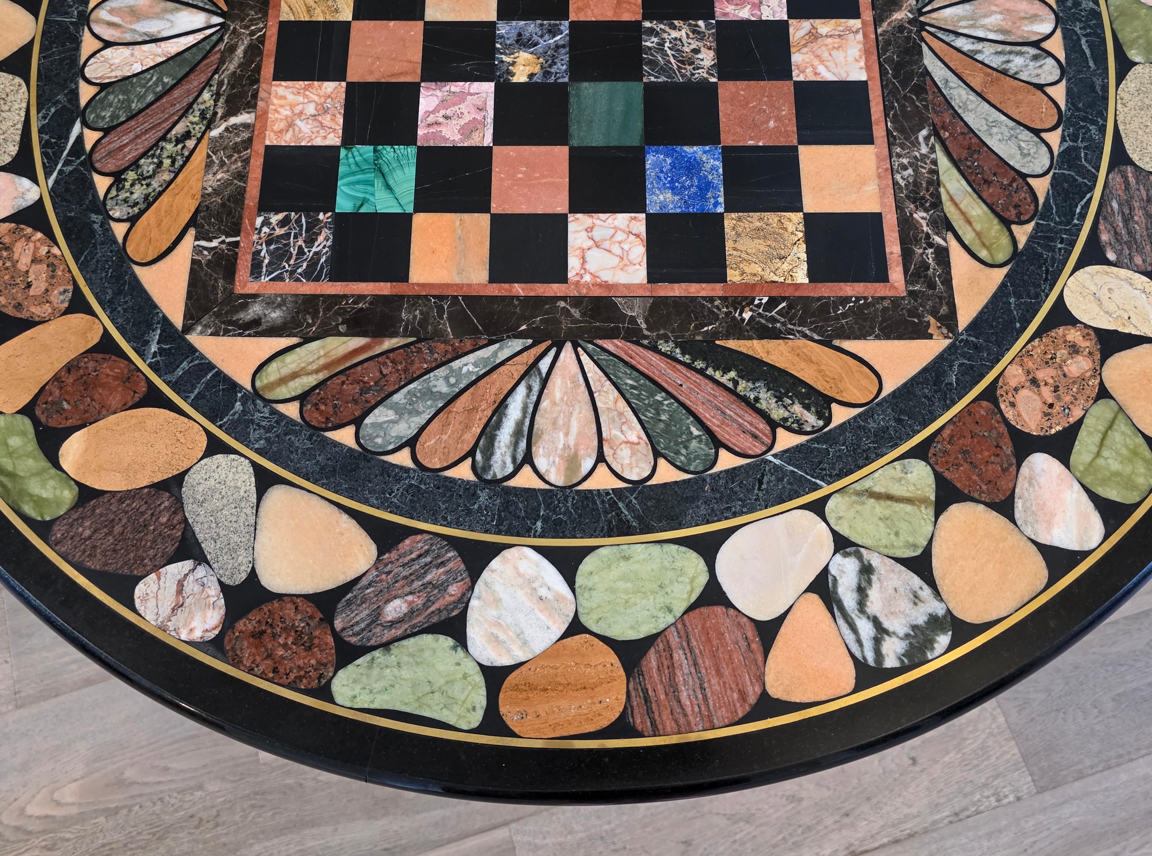 Italian Empire Mahogany Center Table Grand Tour Specimen Marble Chessboard Top For Sale 14