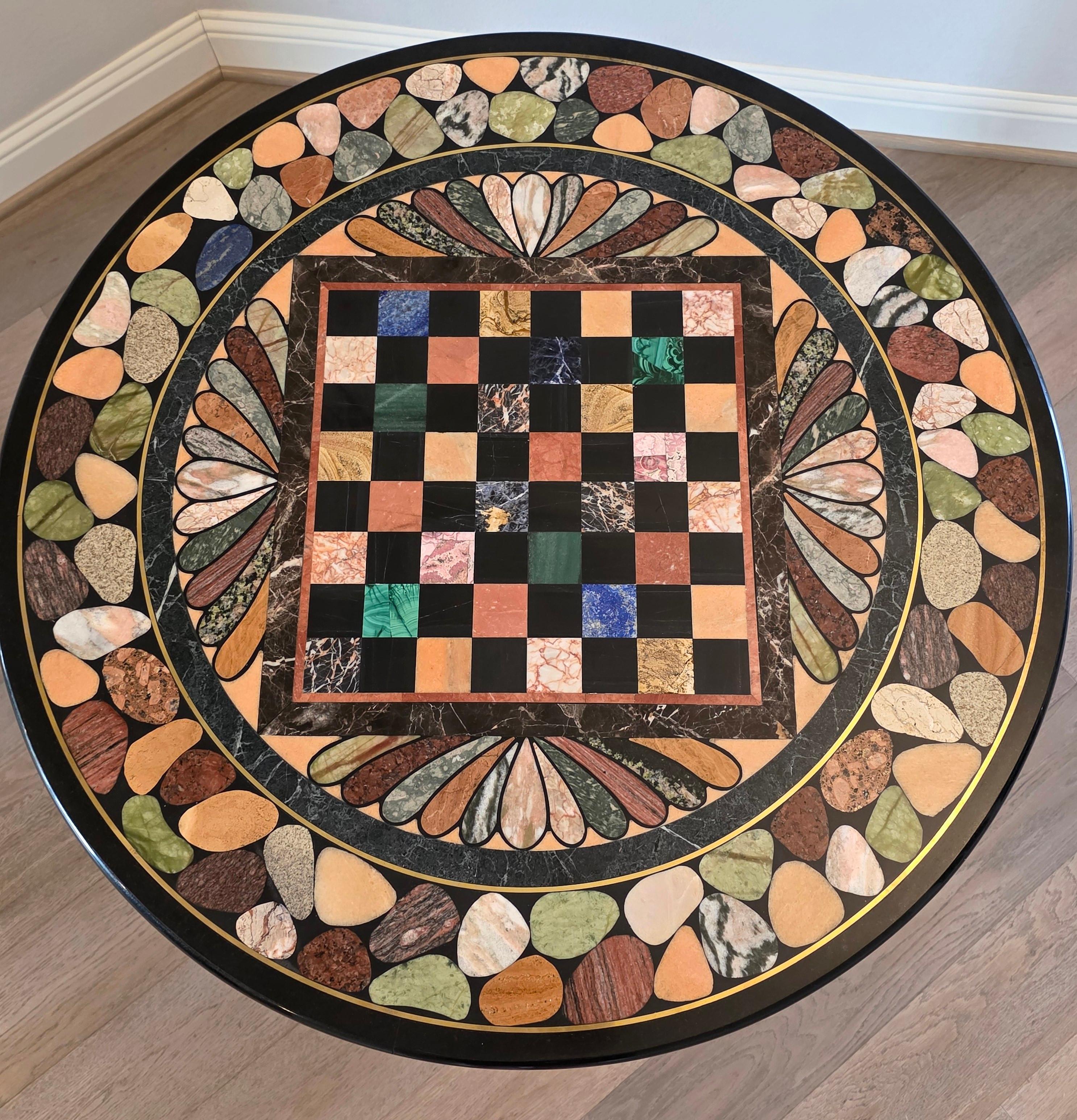 Italian Empire Mahogany Center Table Grand Tour Specimen Marble Chessboard Top In Good Condition For Sale In Forney, TX