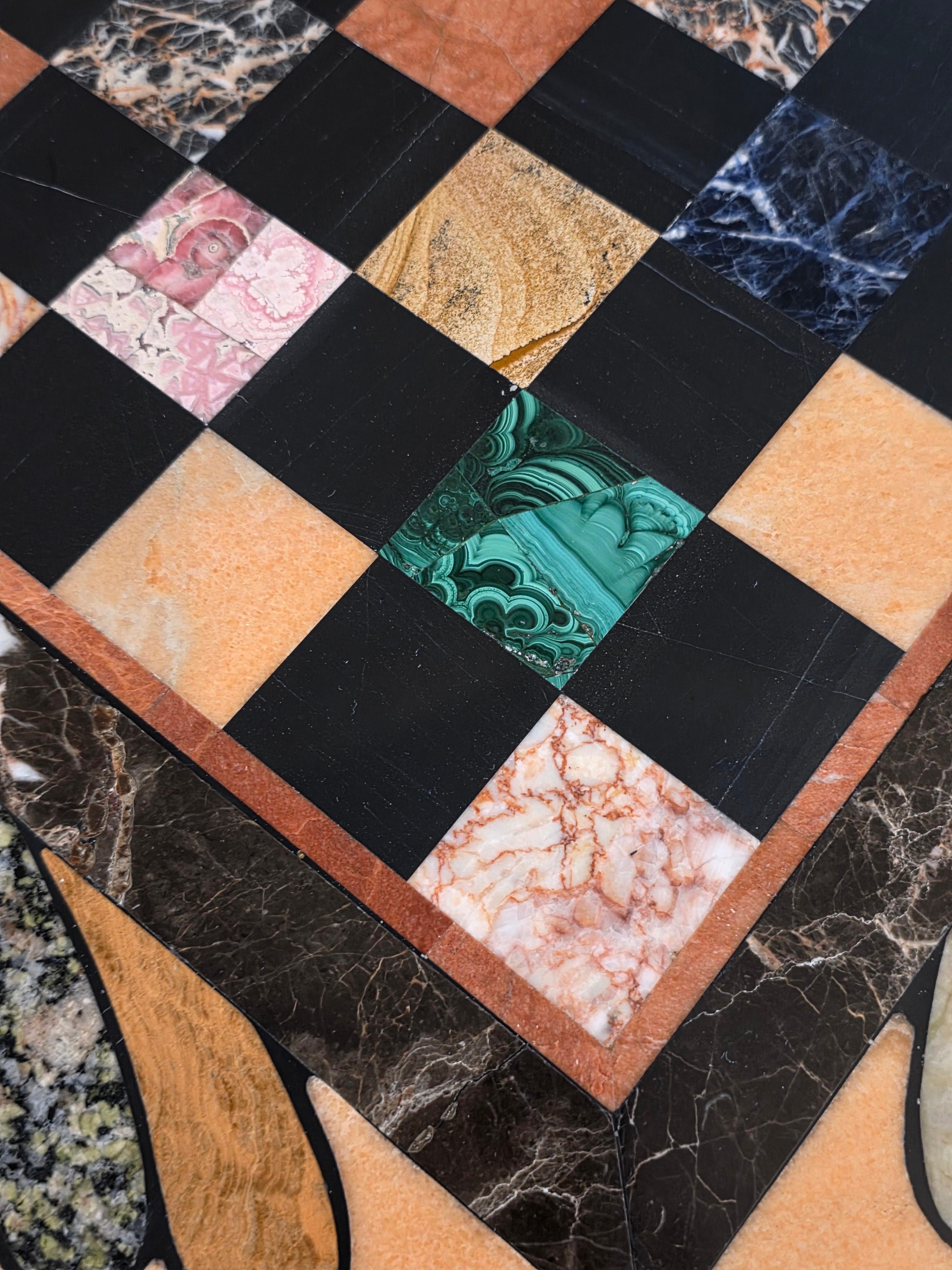 20th Century Italian Empire Mahogany Center Table Grand Tour Specimen Marble Chessboard Top For Sale