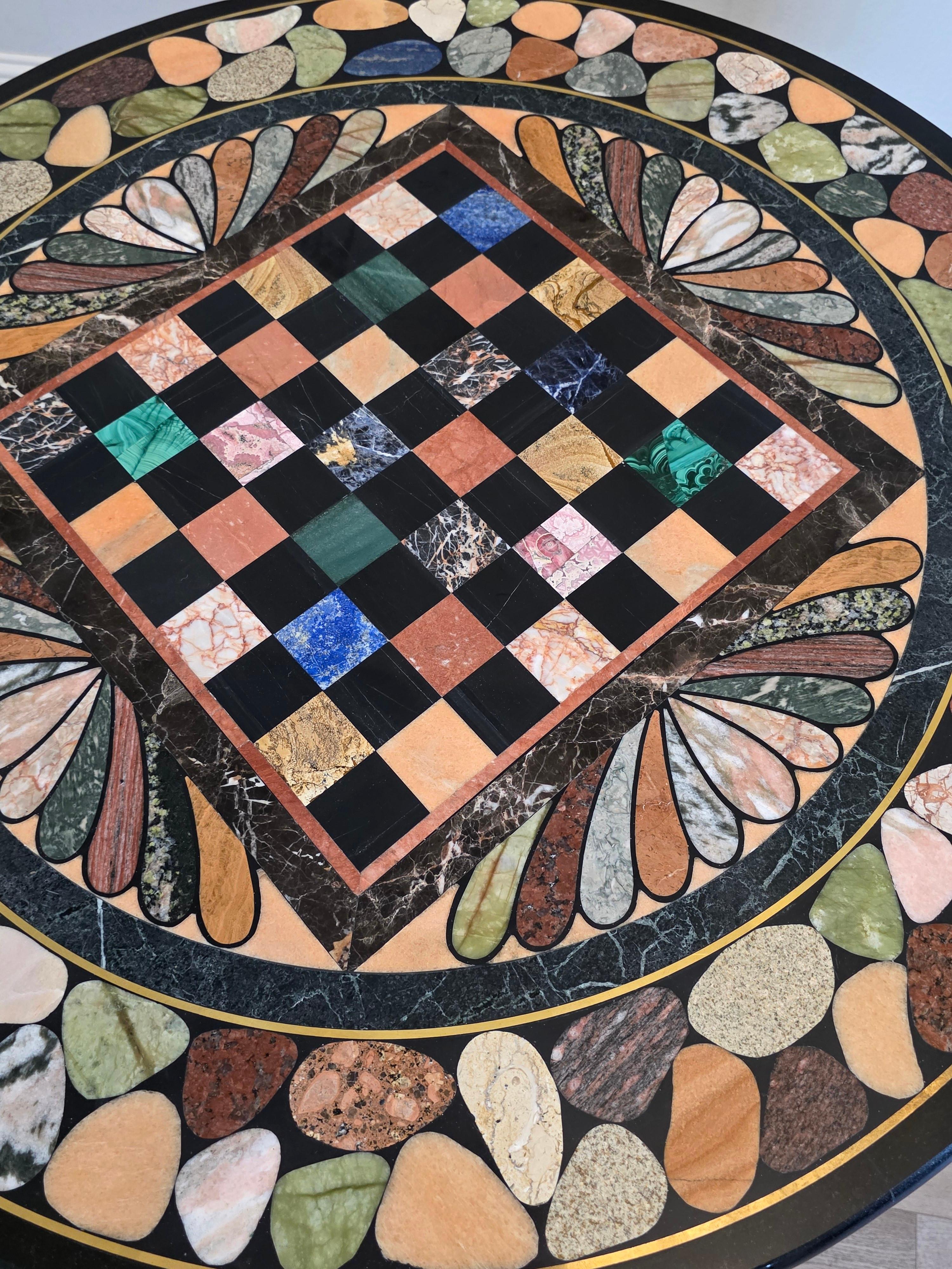 Italian Empire Mahogany Center Table Grand Tour Specimen Marble Chessboard Top For Sale 2