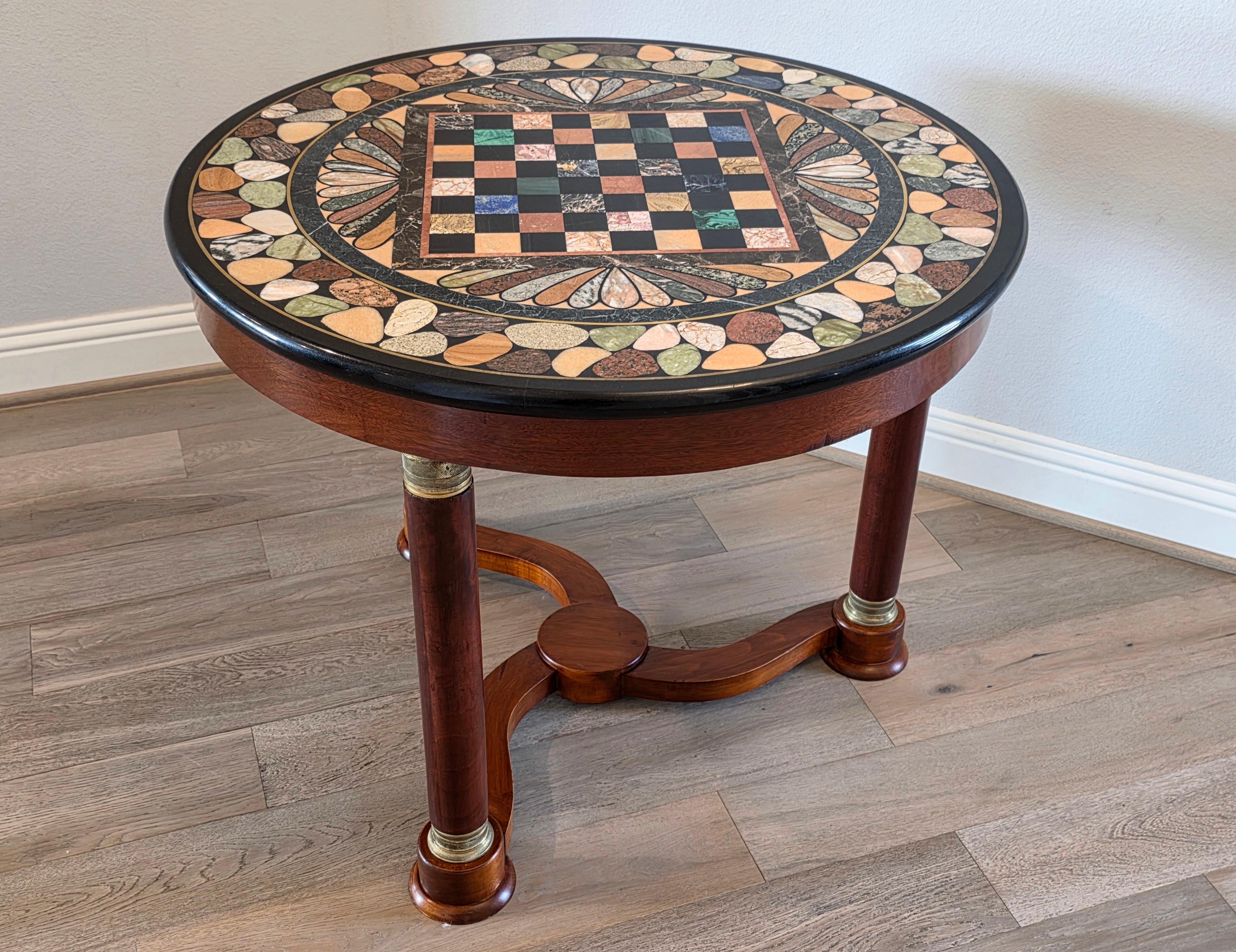 Italian Empire Mahogany Center Table Grand Tour Specimen Marble Chessboard Top For Sale 3