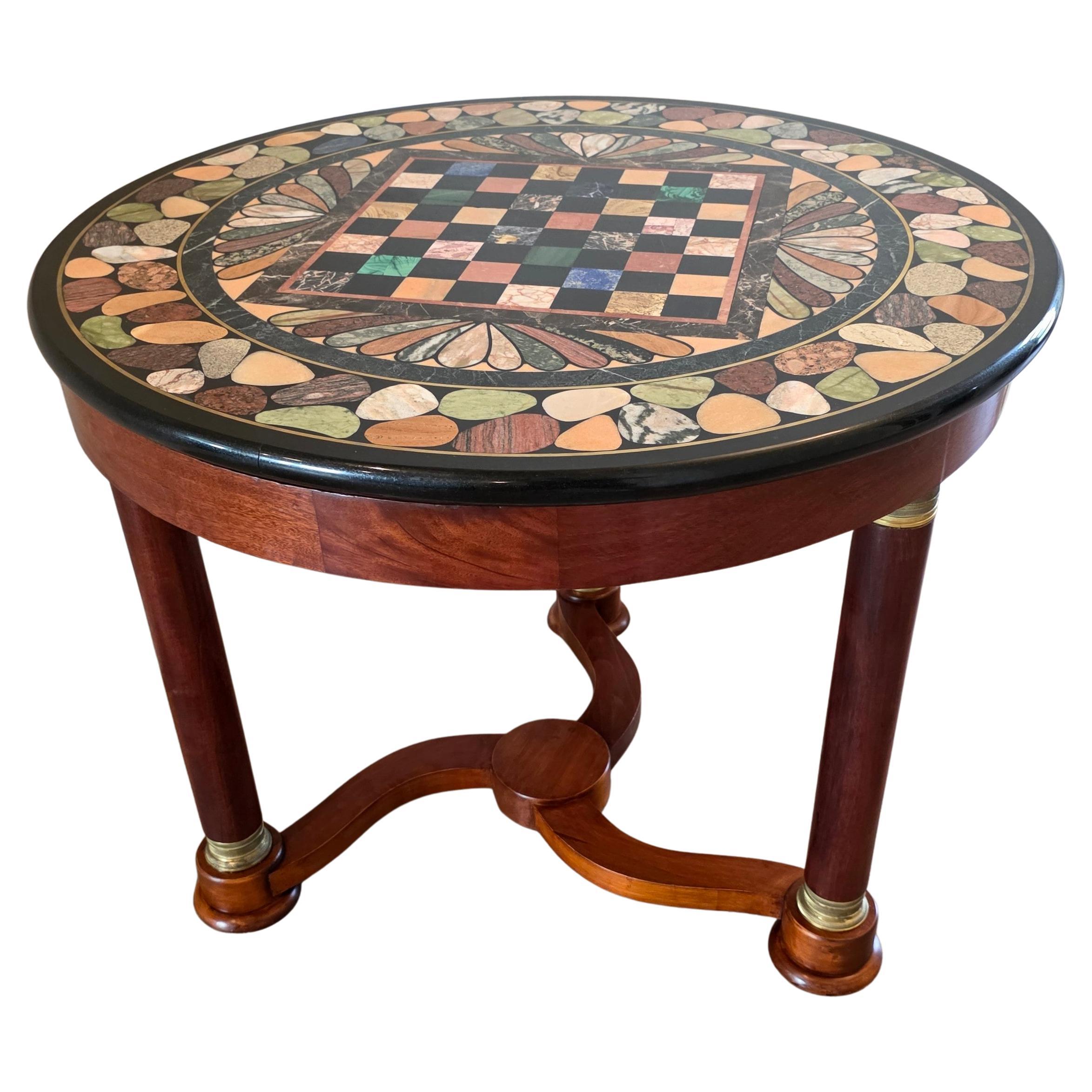 Italian Empire Mahogany Center Table Grand Tour Specimen Marble Chessboard Top