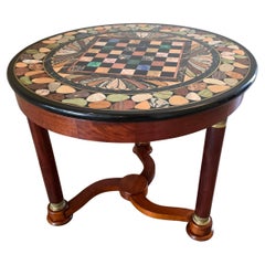 Italian Empire Mahogany Center Table Grand Tour Specimen Marble Chessboard Top