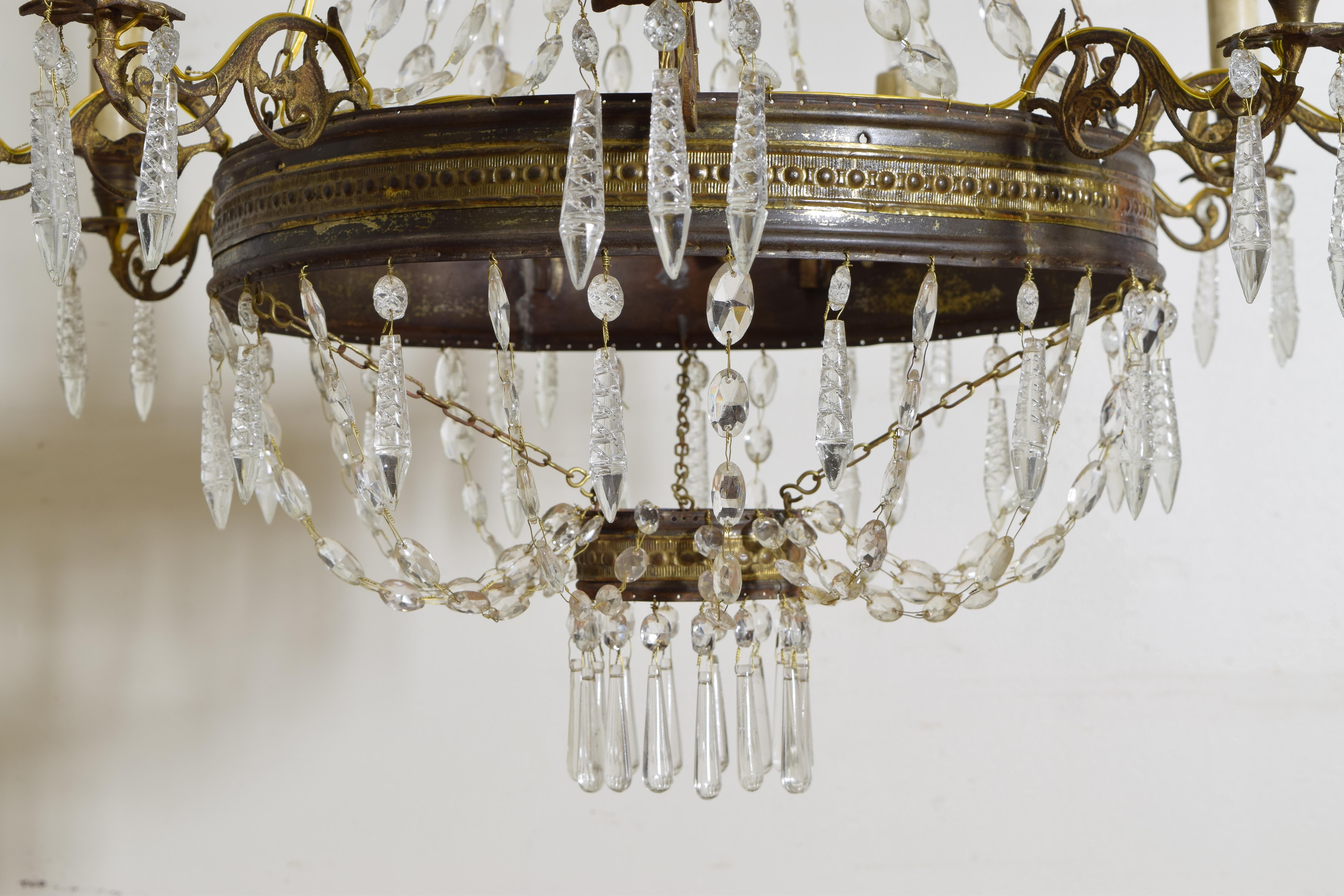 Italian Empire Period Brass, Silvered Brass, and Glass 9-Light Chandelier 6