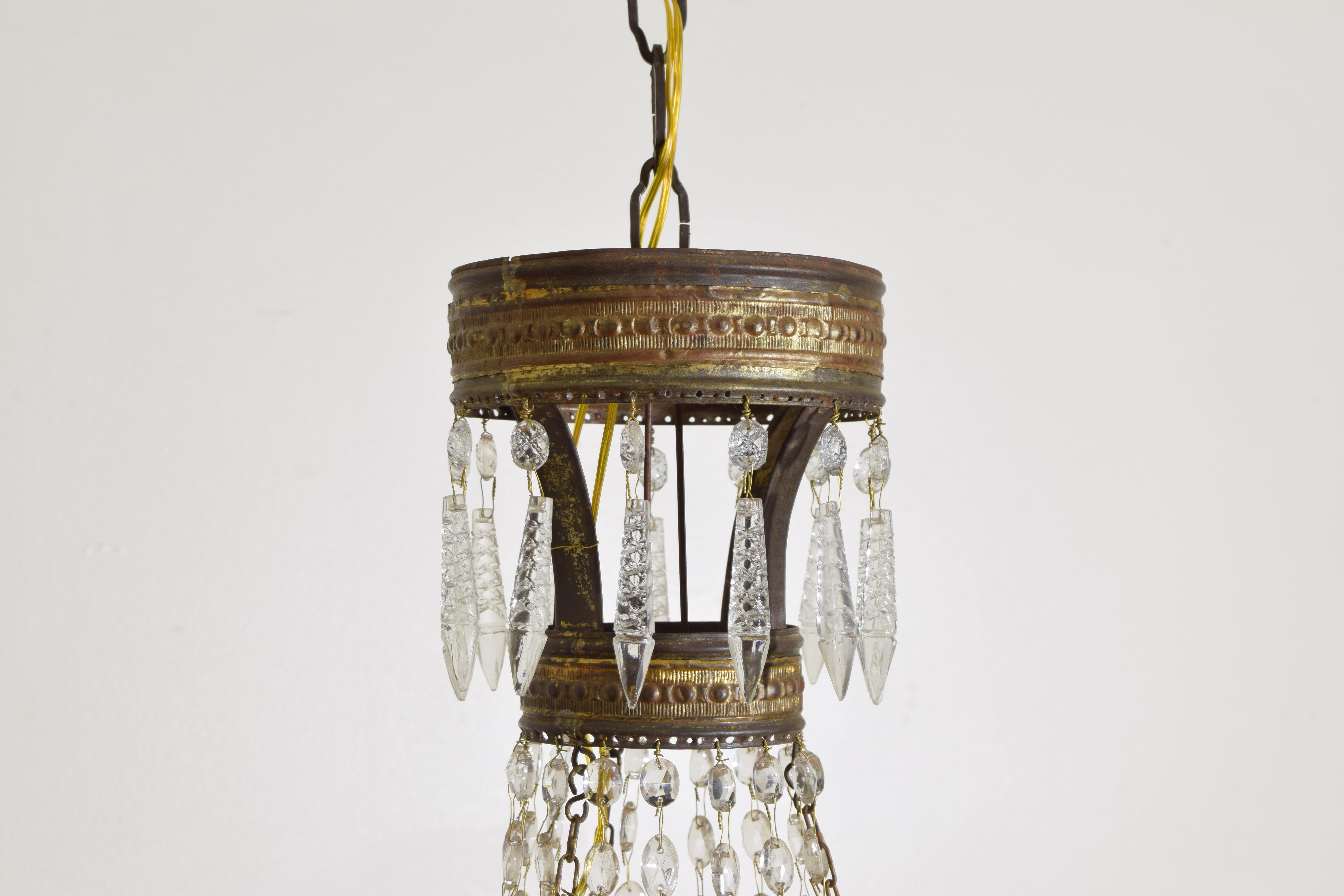 Italian Empire Period Brass, Silvered Brass, and Glass 9-Light Chandelier (19. Jahrhundert)