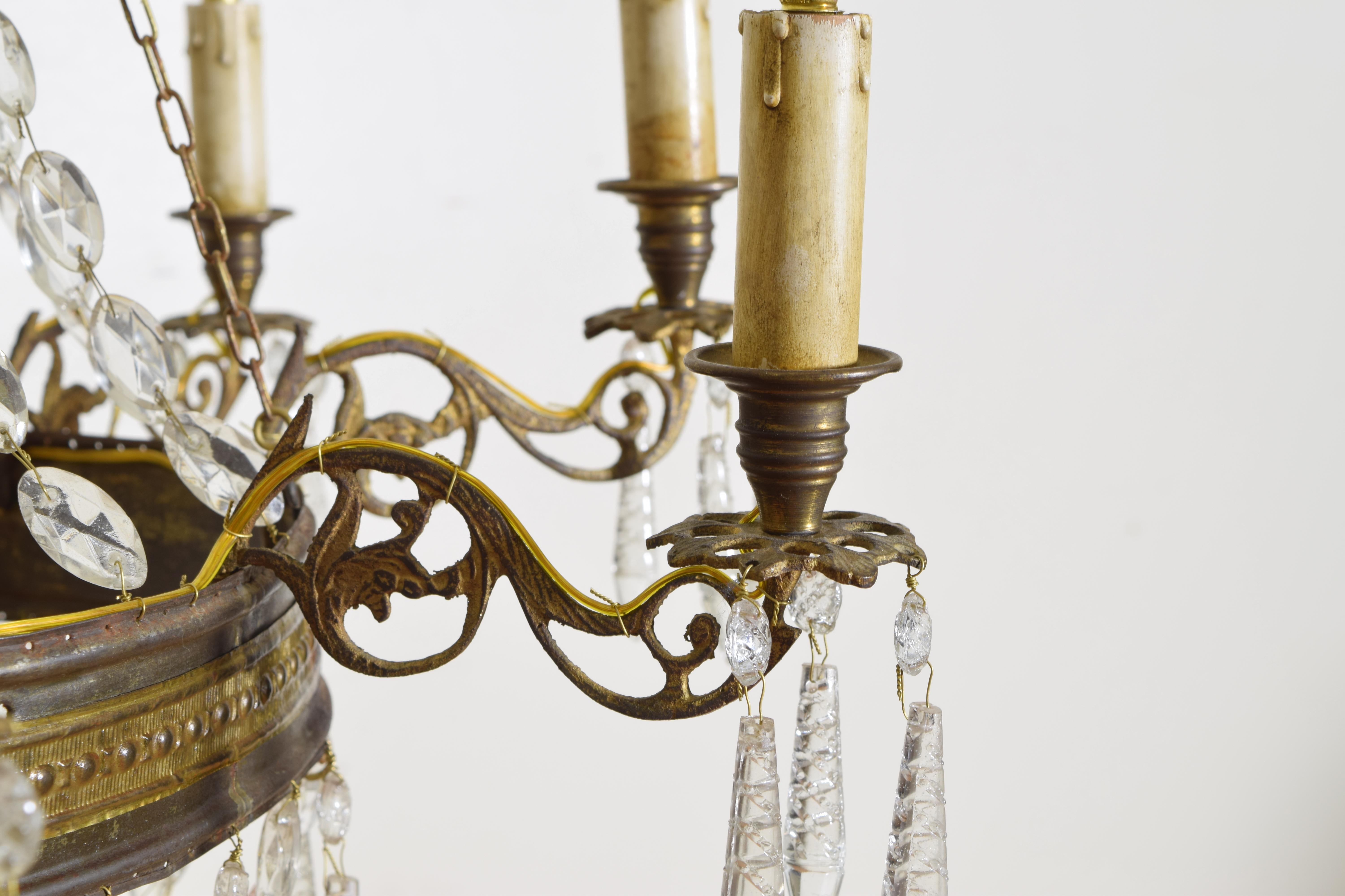 Italian Empire Period Brass, Silvered Brass, and Glass 9-Light Chandelier 3