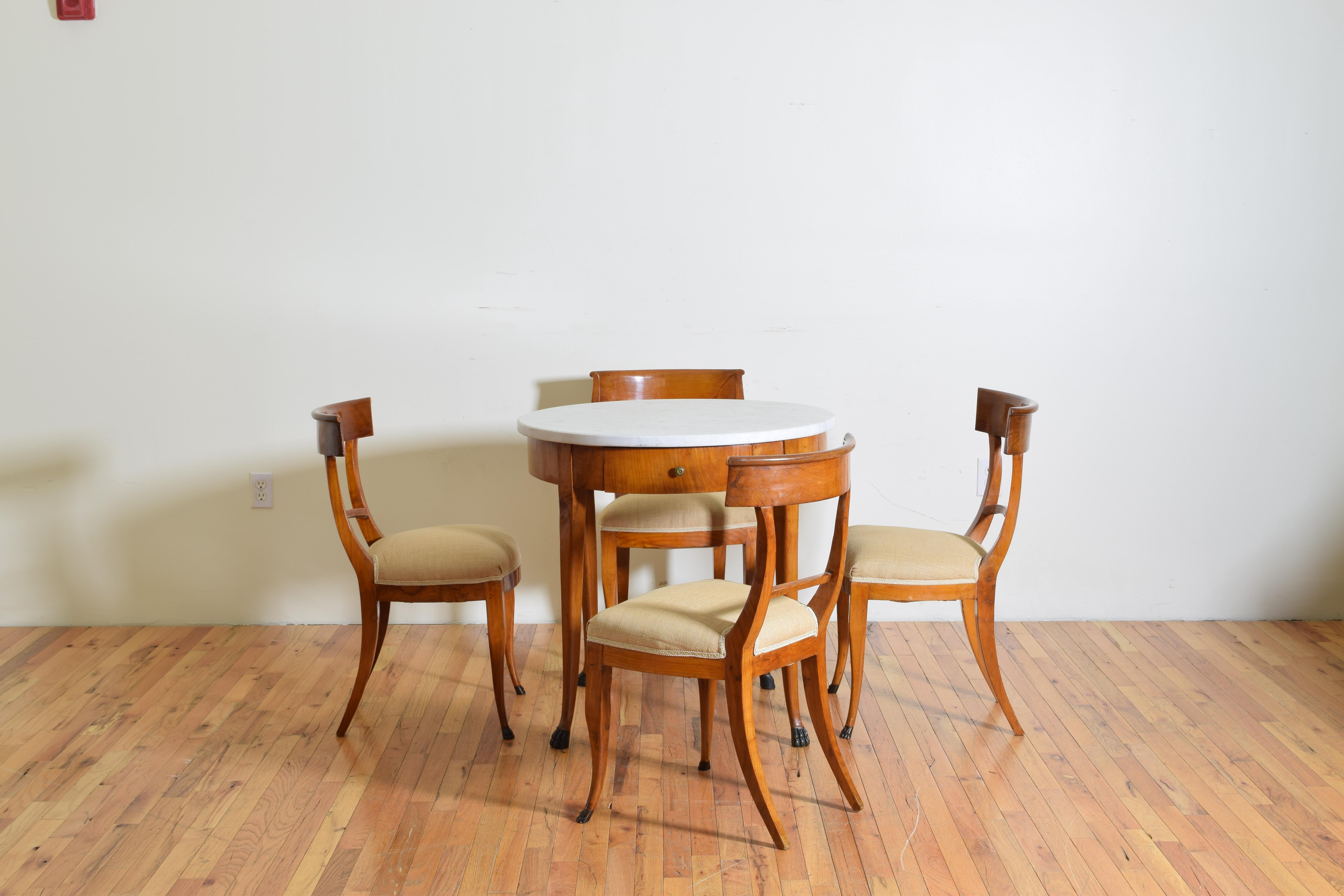 Italian Empire Period Cherrywood, Ebonized and Marble Table and Chairs In Good Condition In Atlanta, GA