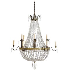 Italian Empire Period Gilt Brass, Brass, and Glass 12-Light Chandelier