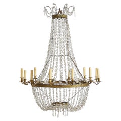 Italian Empire Period Gilt Cast Metal & Glass 12-Light Chandelier, ca. 1810