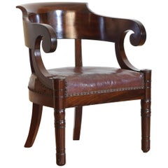 Italian Empire Period Mahogany Leather Upholstered Desk Chair