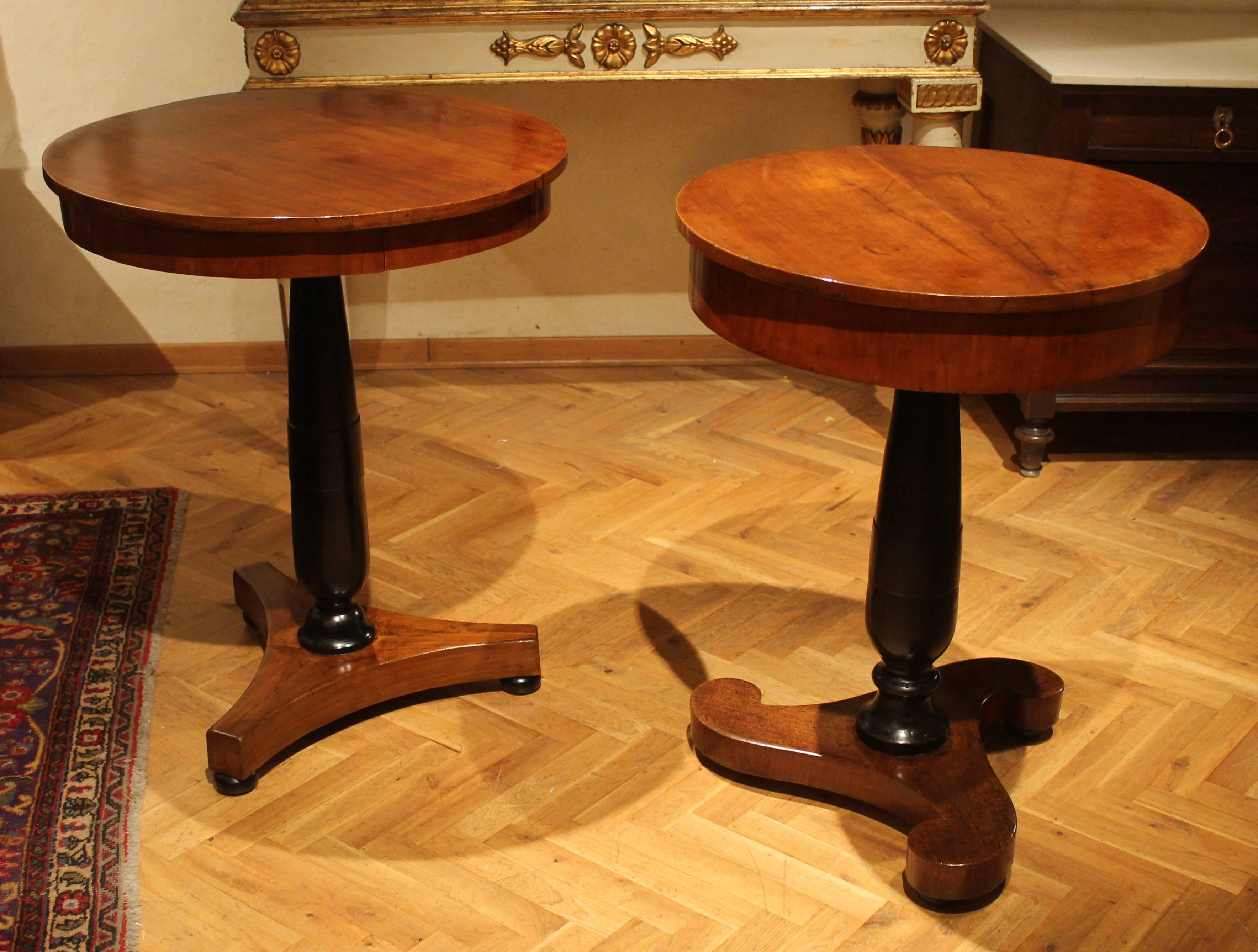 Italian Empire Period Round Pedestal Centre Table in Walnut and Ebonized Wood 6