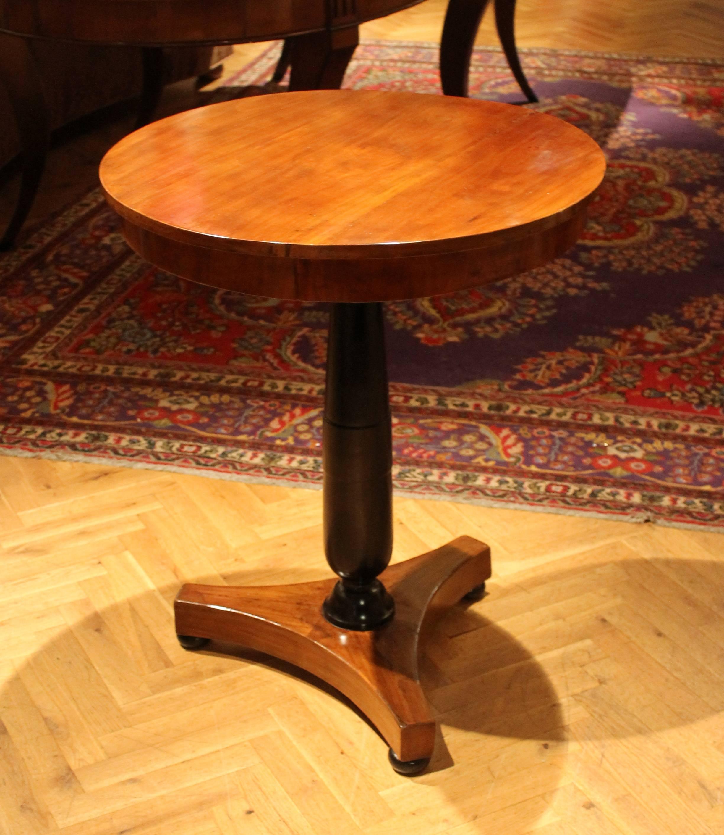 Italian Empire Period Round Pedestal Centre Table in Walnut and Ebonized Wood 2