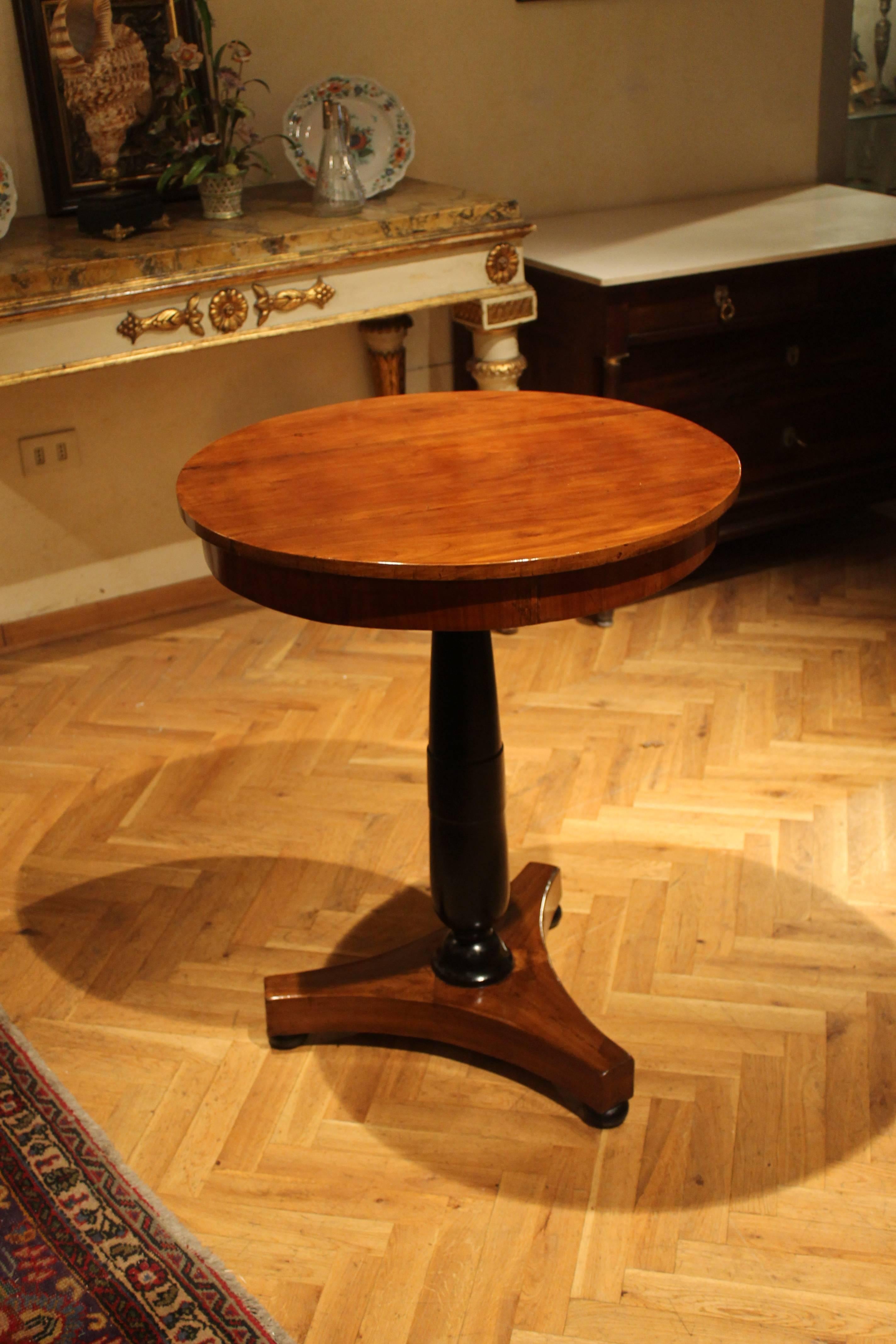 Italian Empire Period Round Pedestal Centre Table in Walnut and Ebonized Wood 3