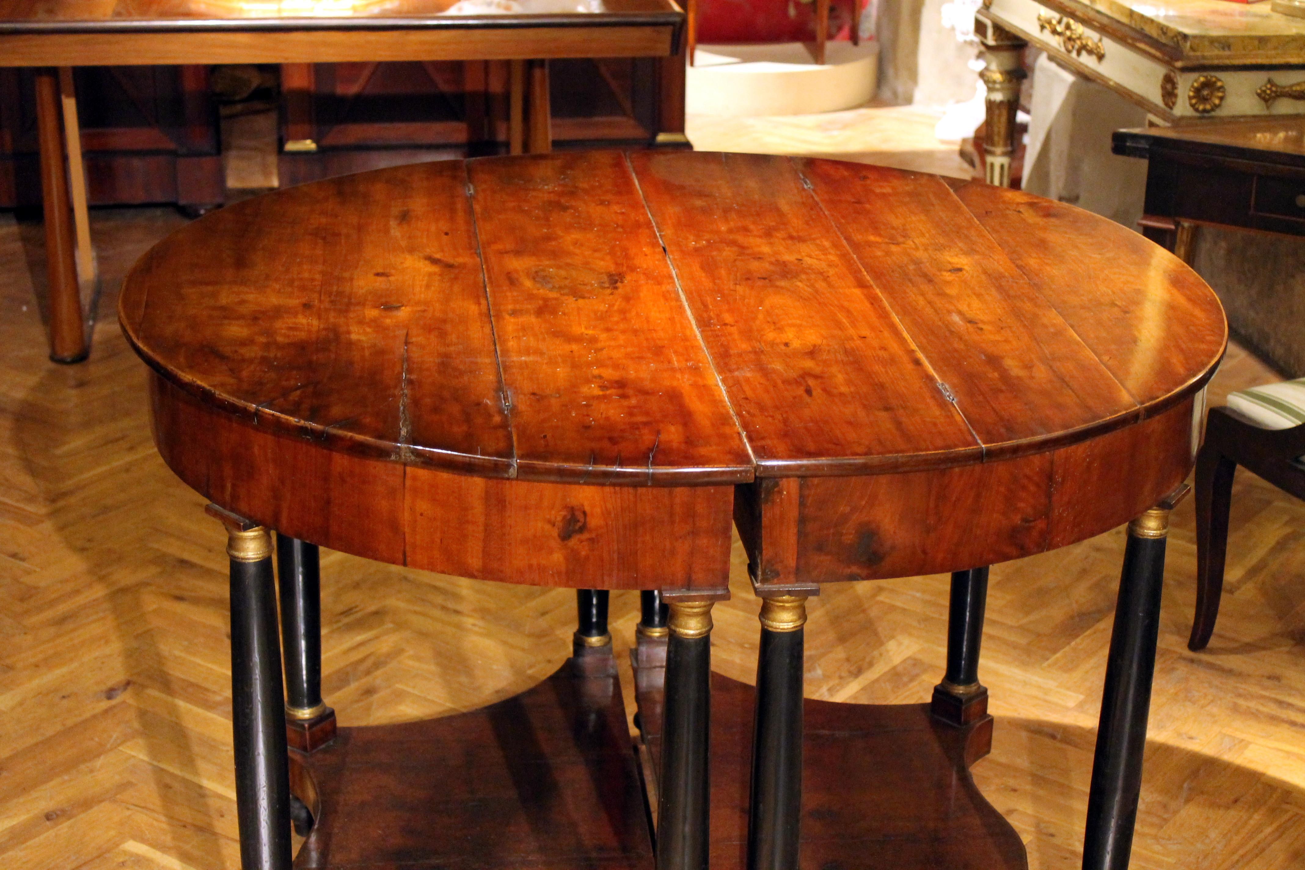 Italian Empire Period Walnut and Ebonized Demilune Console Tables with Mirrors For Sale 13