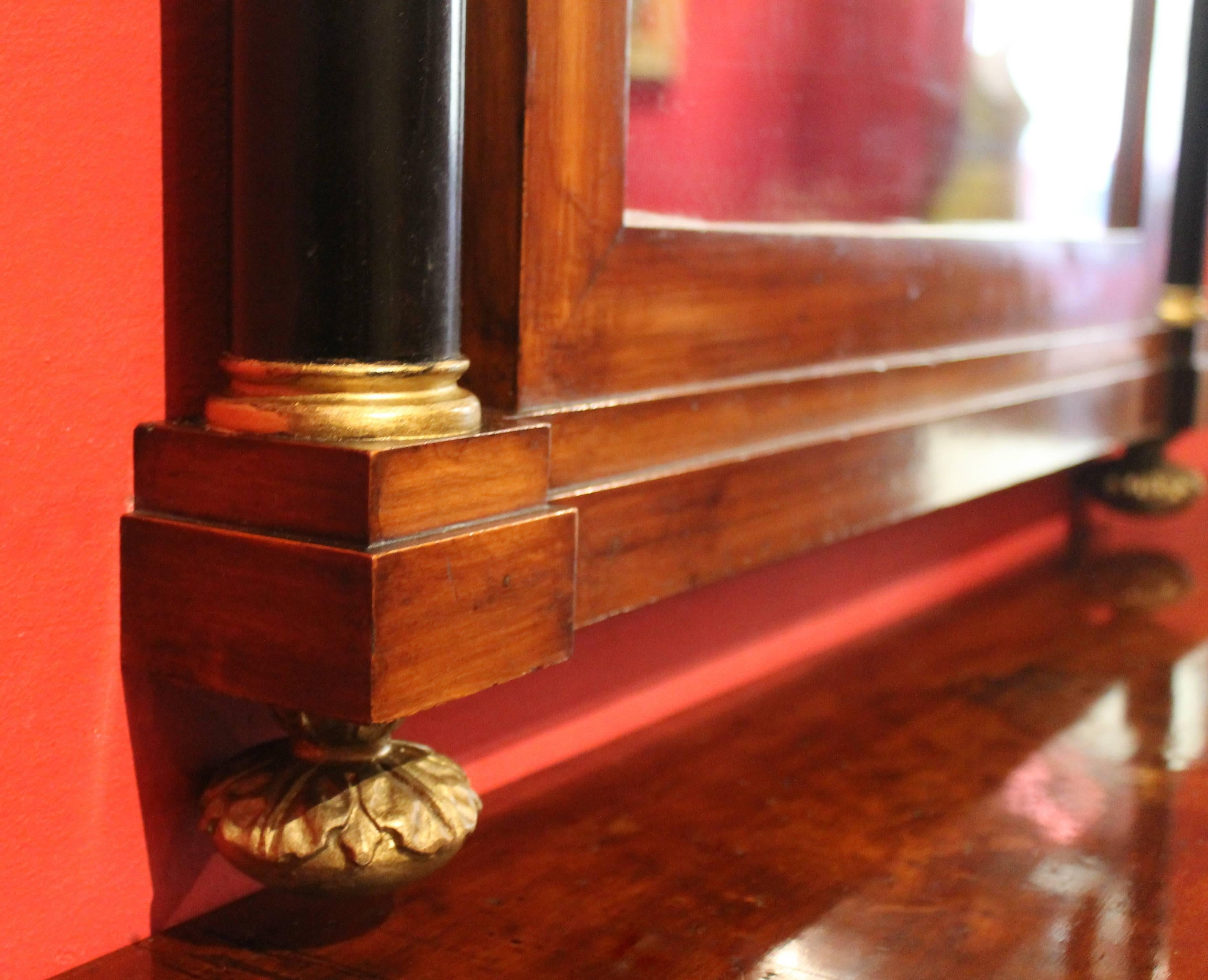 Mercury Glass Italian Empire Period Walnut and Ebonized Demilune Console Tables with Mirrors For Sale