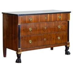 Italian Empire Period Walnut Veneered, Ebonized and Gilded Commode