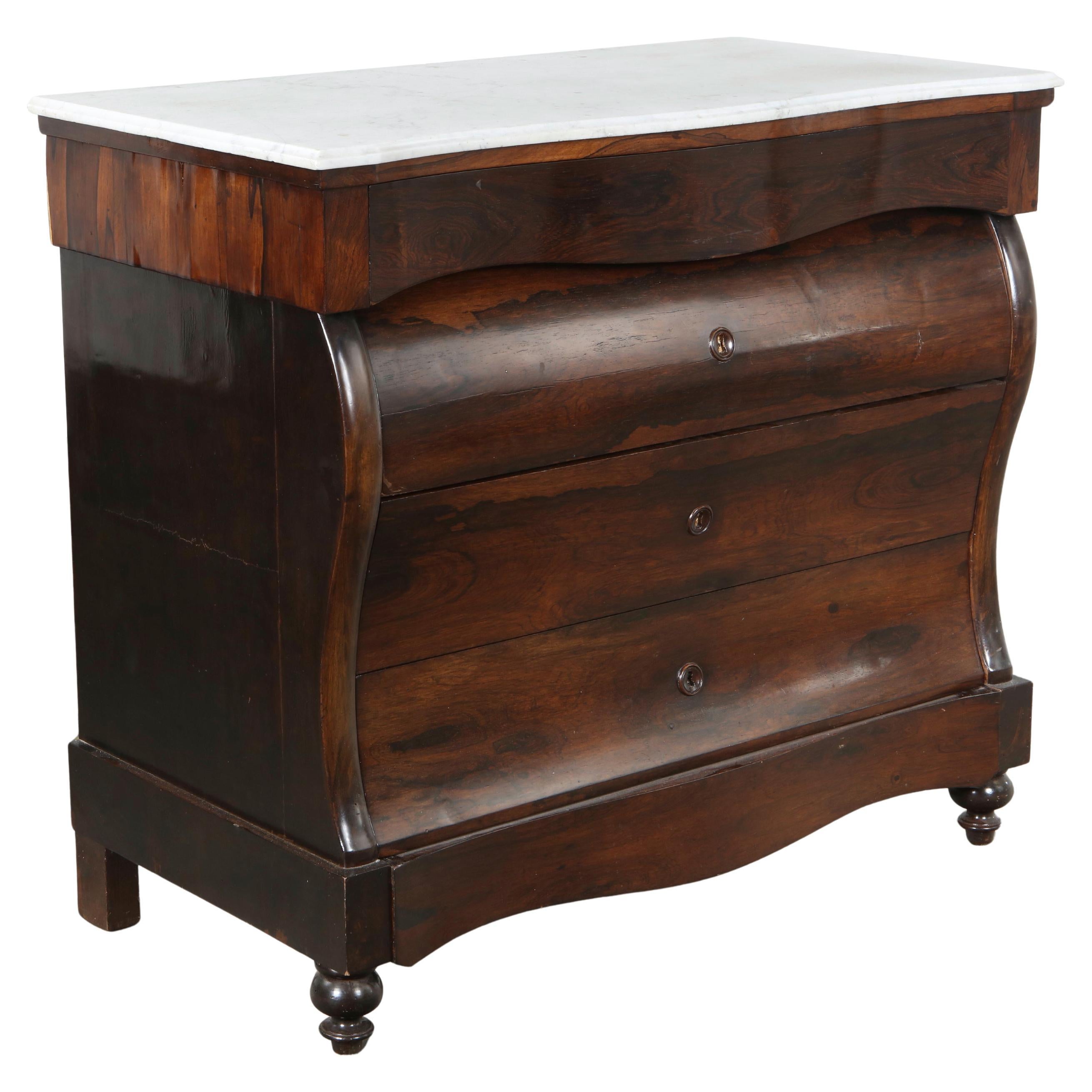 Italian Empire Revival Bombe Dresser with Marble Top, 1940s im Angebot