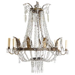 Antique Italian Empire Revival Period Patinated Brass 8-Light Chandelier