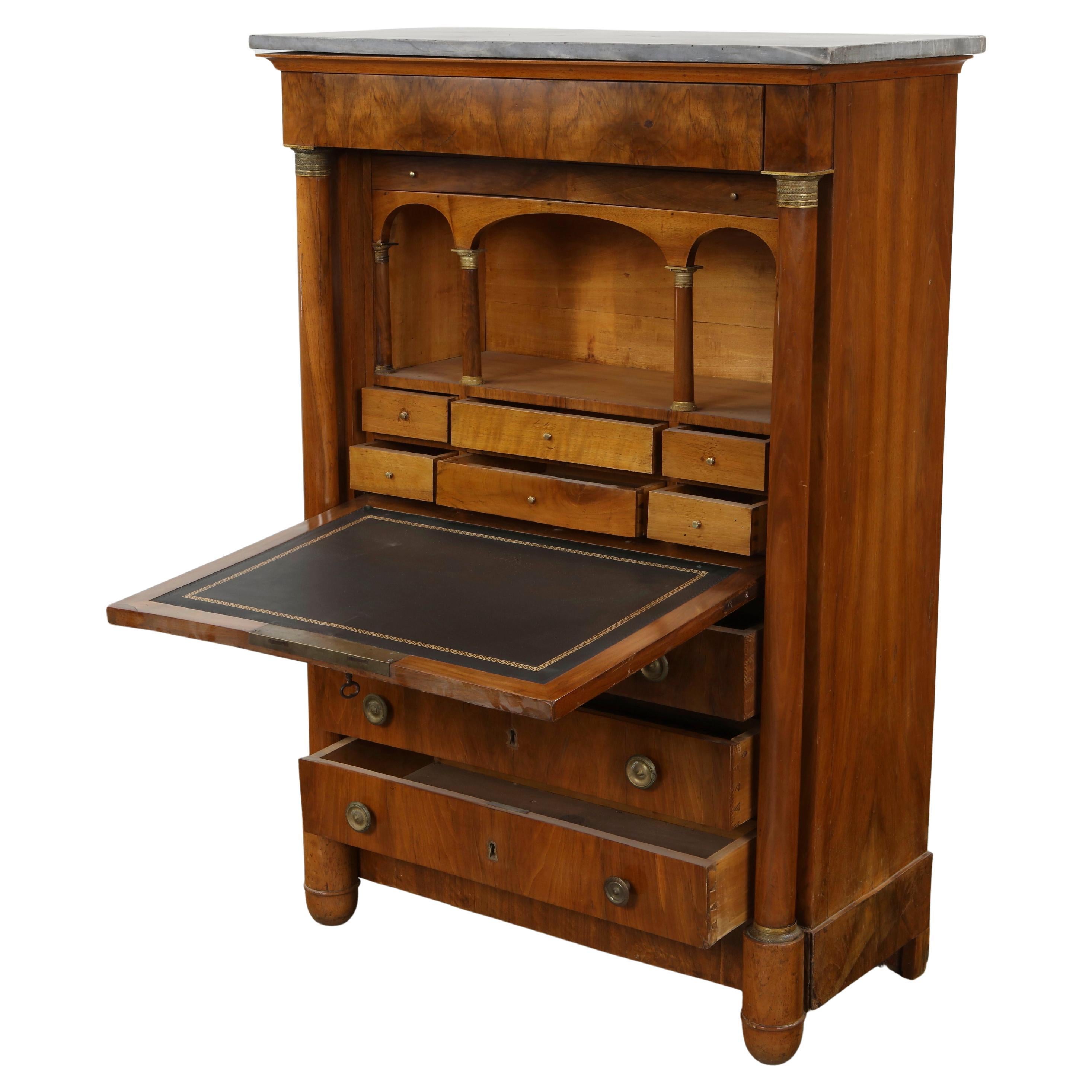 Italian Empire Revival Secretary Desk with Marble Top, 1940s For Sale