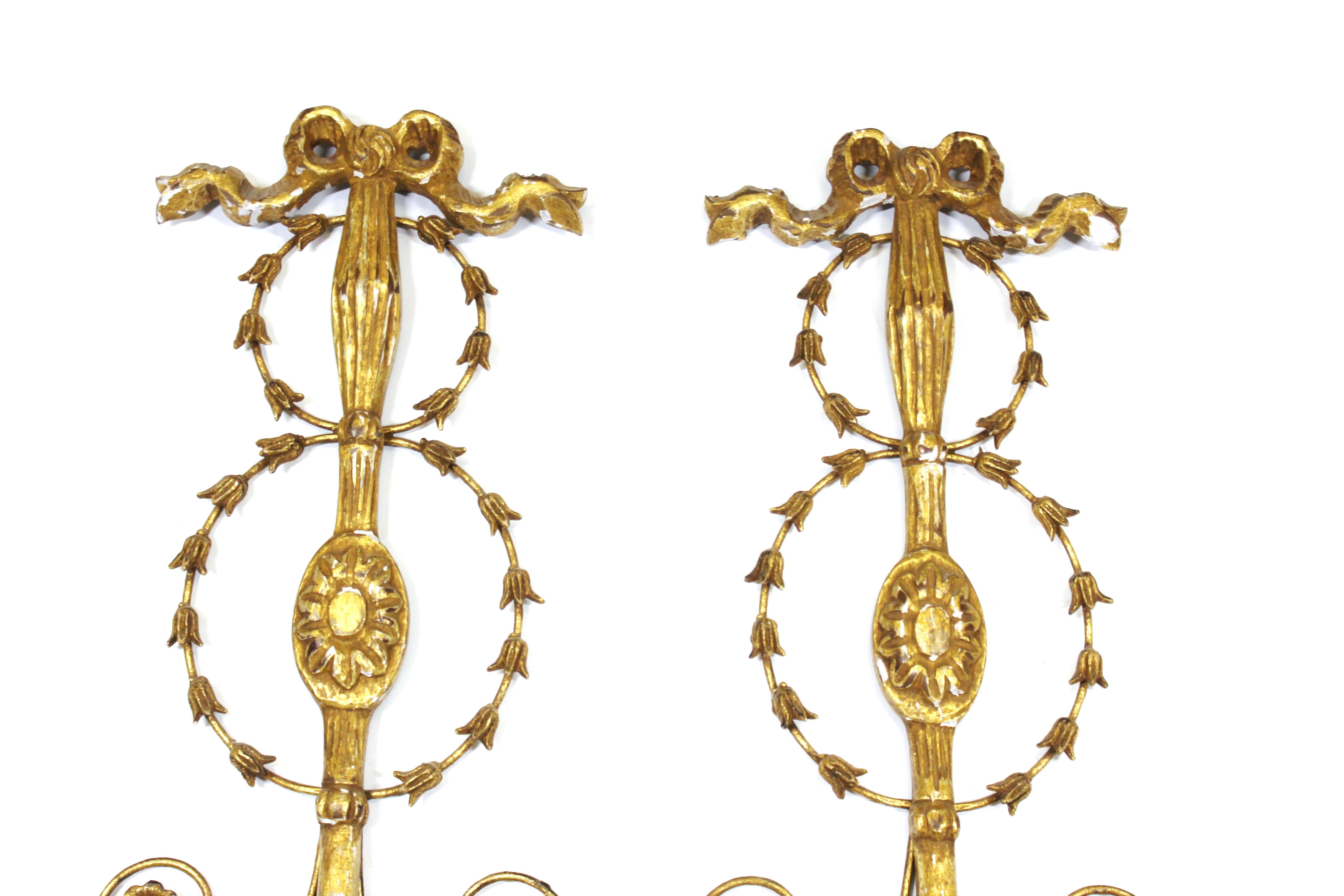 Italian Empire Revival Style Giltwood Wall Candle Sconces In Good Condition In New York, NY