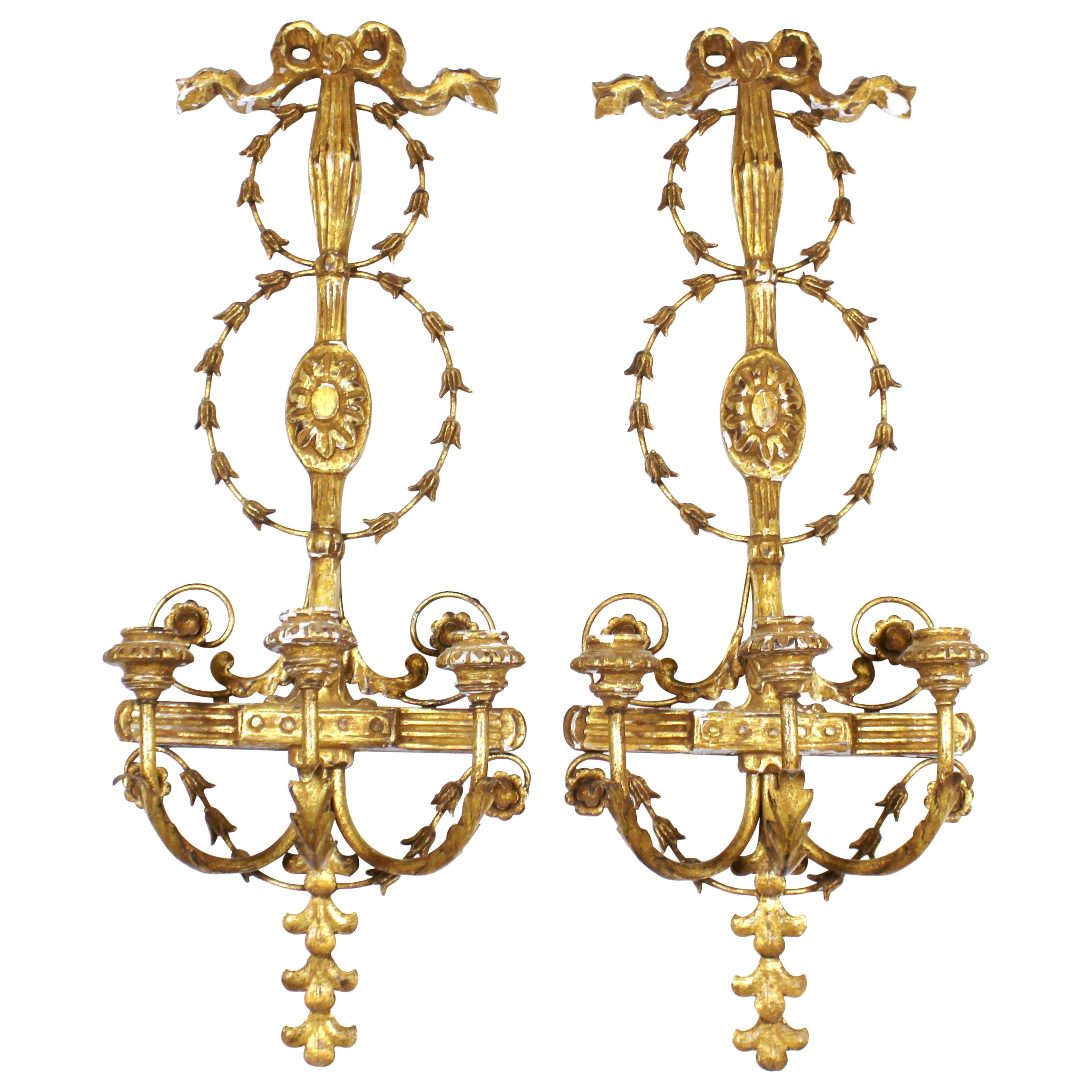 Italian Empire Revival Style Giltwood Wall Candle Sconces