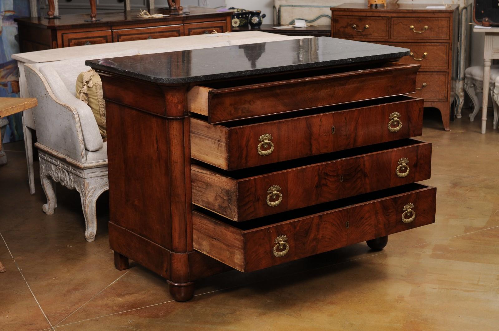 Italian Empire Style 1890s Marble Top Four-Drawer Commode with Bronze Hardware In Good Condition For Sale In Atlanta, GA