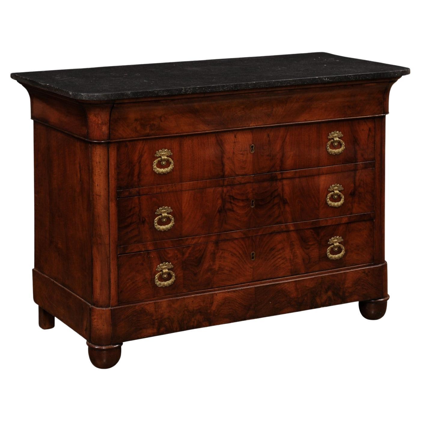 Italian Empire Style 1890s Marble Top Four-Drawer Commode with Bronze Hardware For Sale