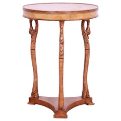 Italian Empire Style Burl Wood Gueridon with Carved Swan Motif