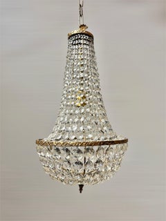 Italian Empire-Style Chandelier in Gilt Brass and Bohemian Crystal