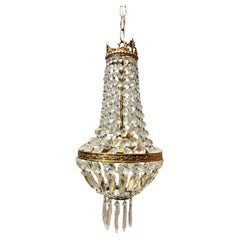Italian Empire-Style Chandelier in Gilt Brass and Bohemian Crystal