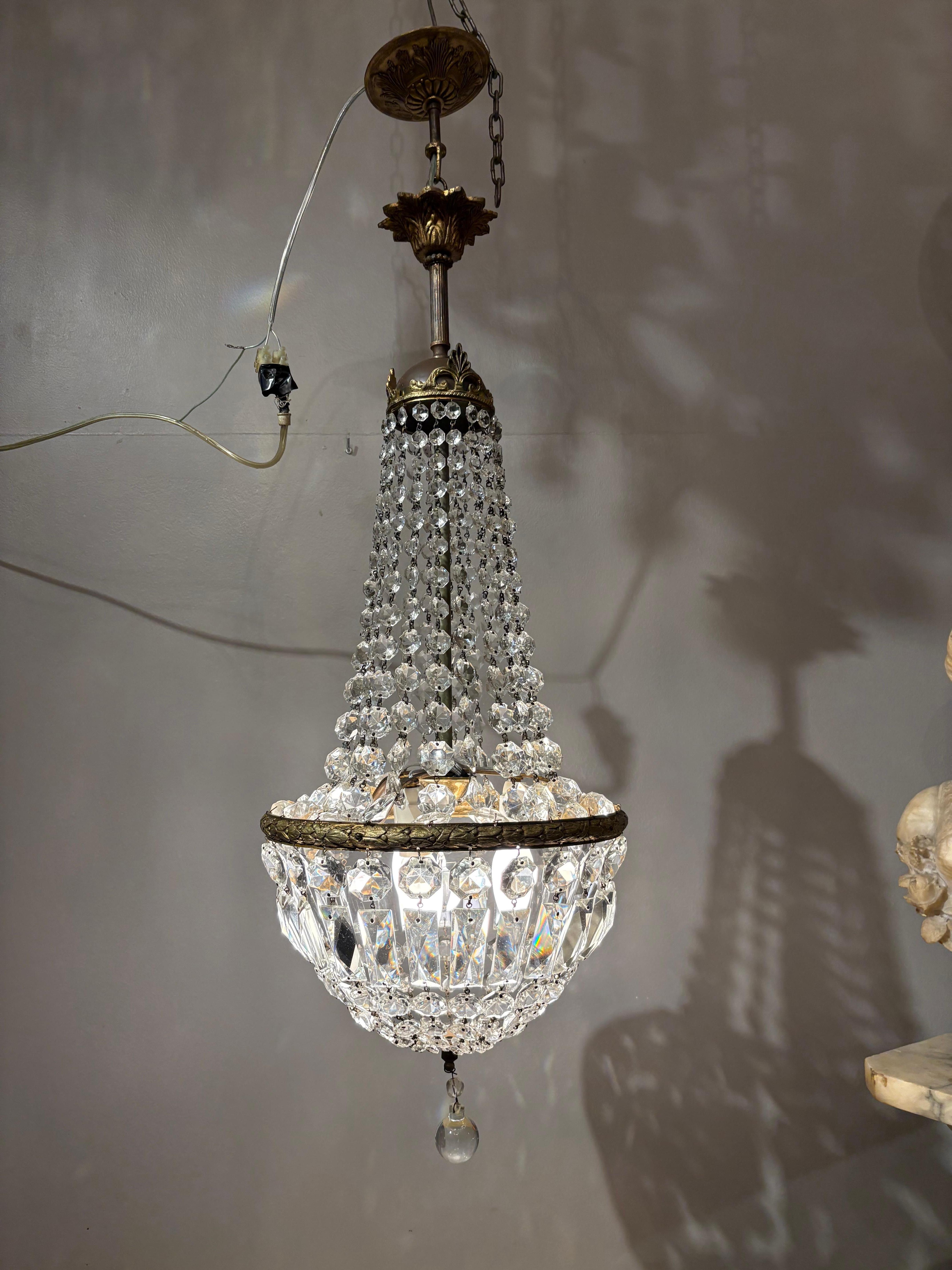 Italian Empire Style Chandelier with Bohemian Crystal In Good Condition For Sale In Los Angeles, CA