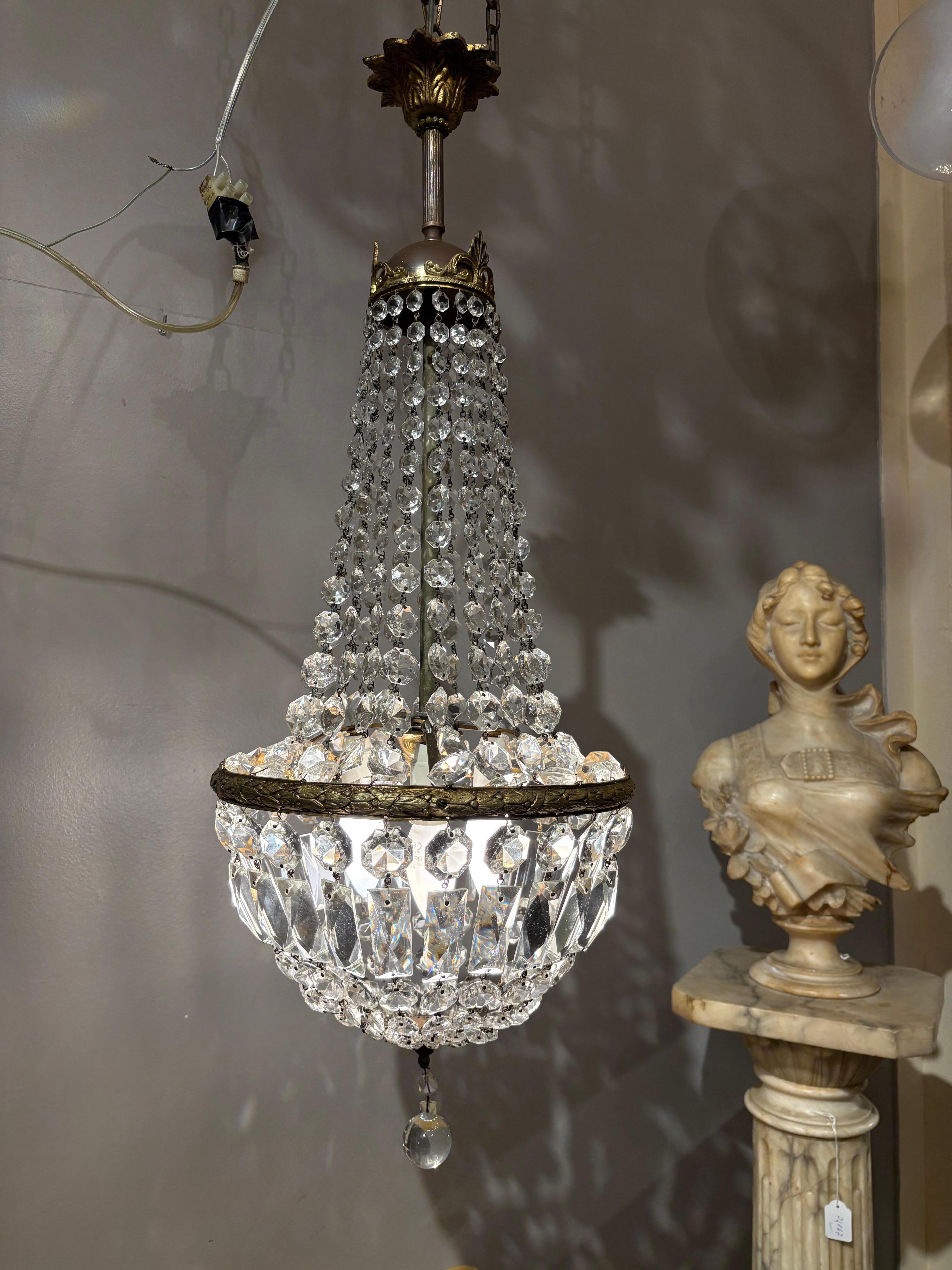 20th Century Italian Empire Style Chandelier with Bohemian Crystal For Sale
