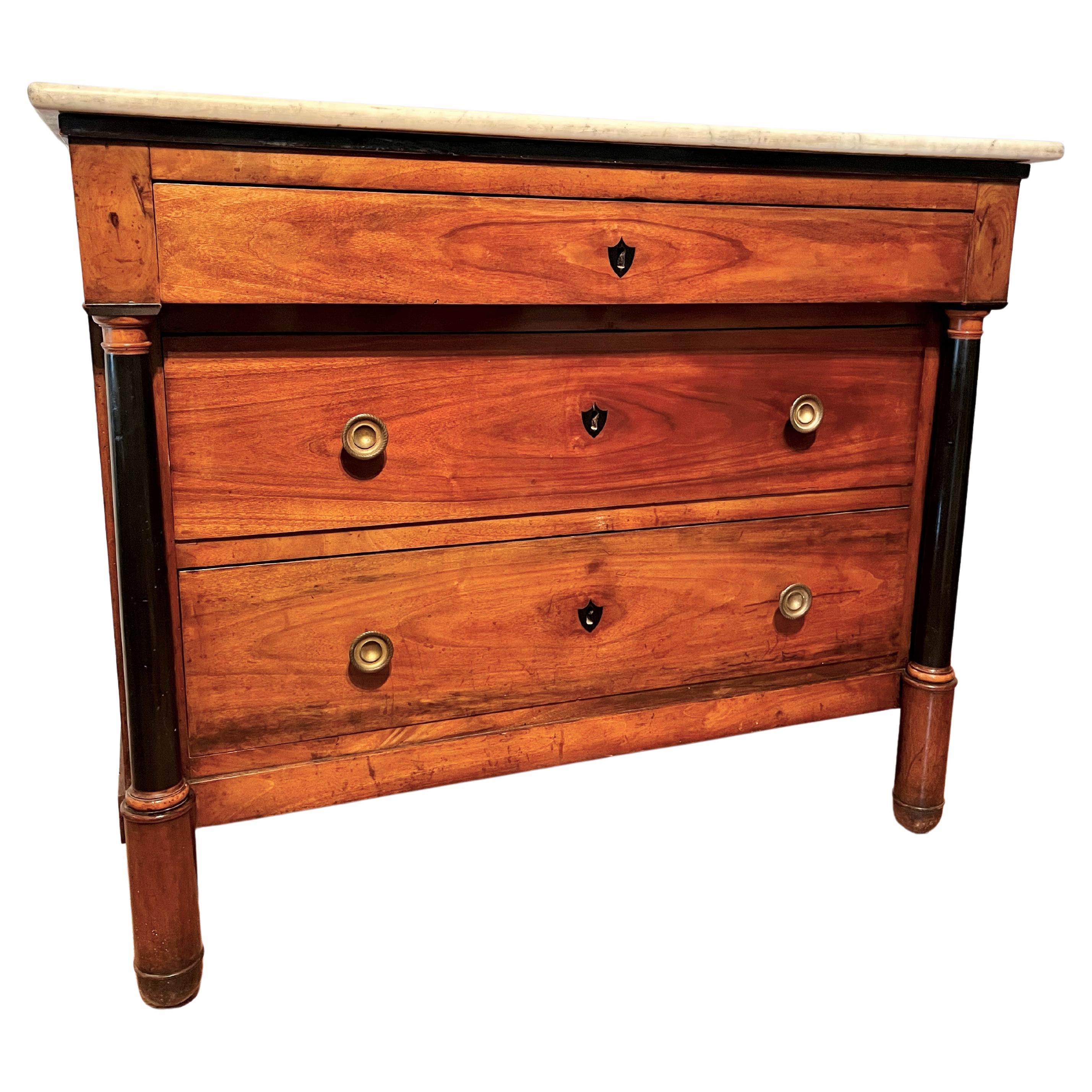 Italian Empire Style Chest of Cherrywood or Fruitwood with Ebonized Columns