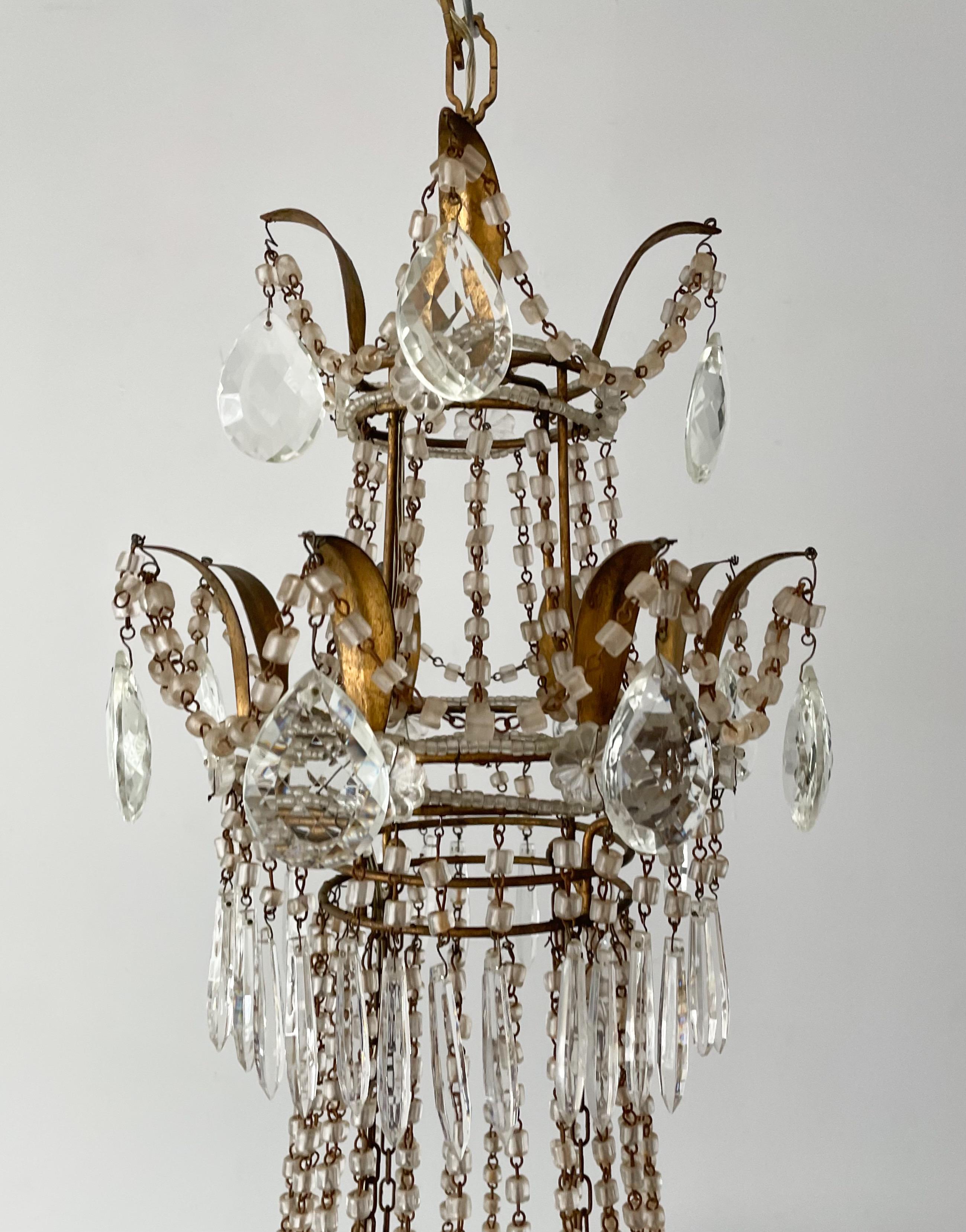 Louis XVI Italian Empire-Style Crystal Beaded Chandelier
