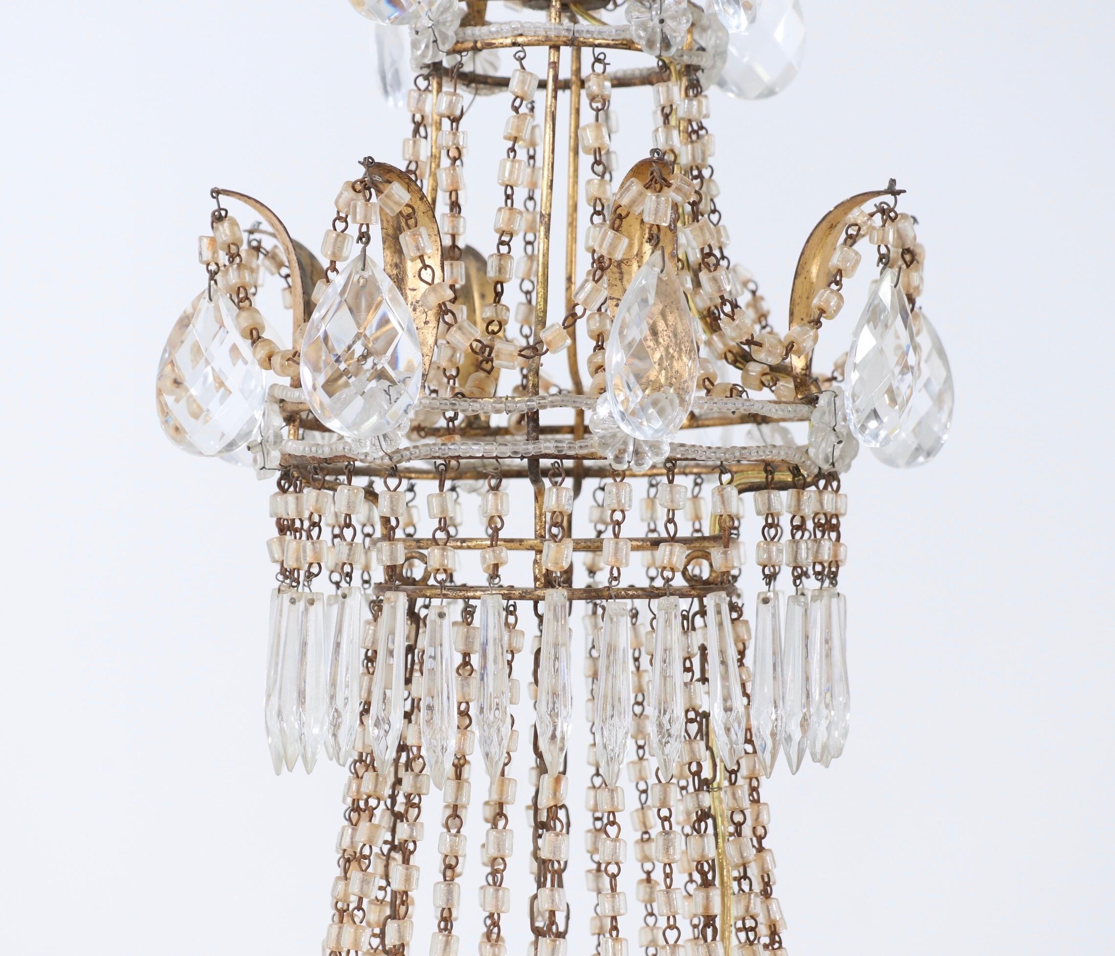 Gilt Italian Empire-Style Crystal Beaded Chandelier