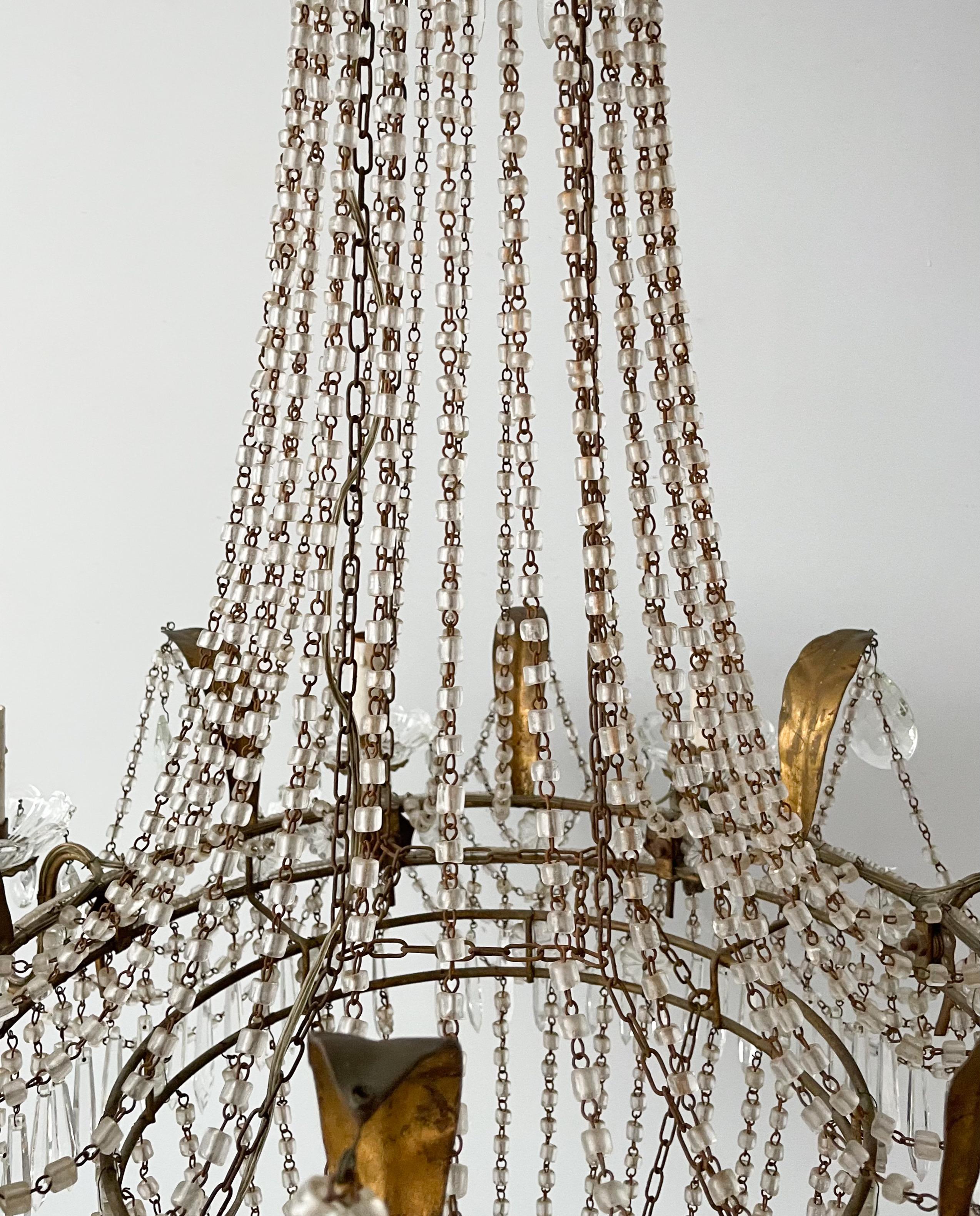 Italian Empire-Style Crystal Beaded Chandelier In Good Condition In Los Angeles, CA