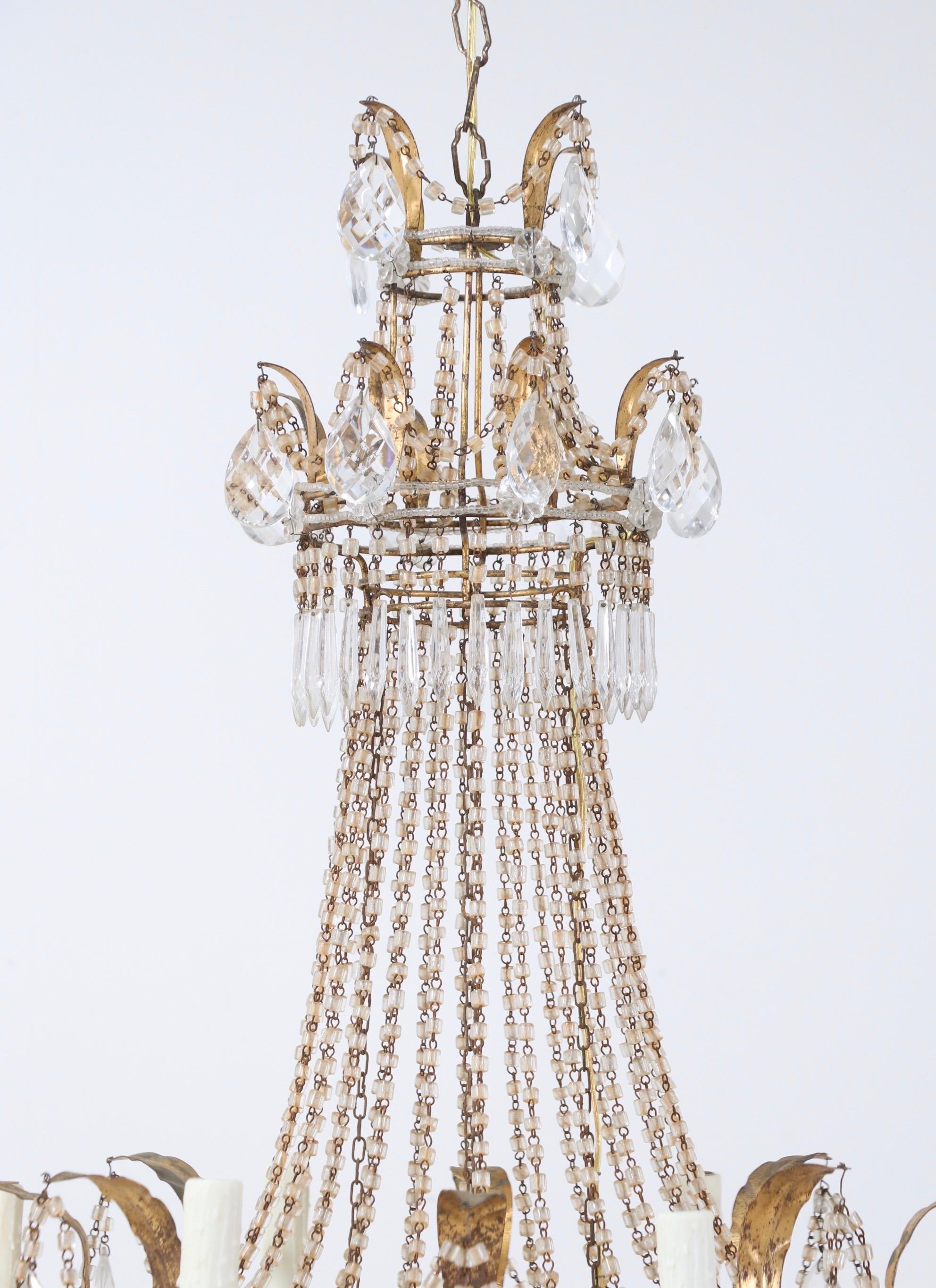 Italian Empire-Style Crystal Beaded Chandelier In Good Condition In Los Angeles, CA