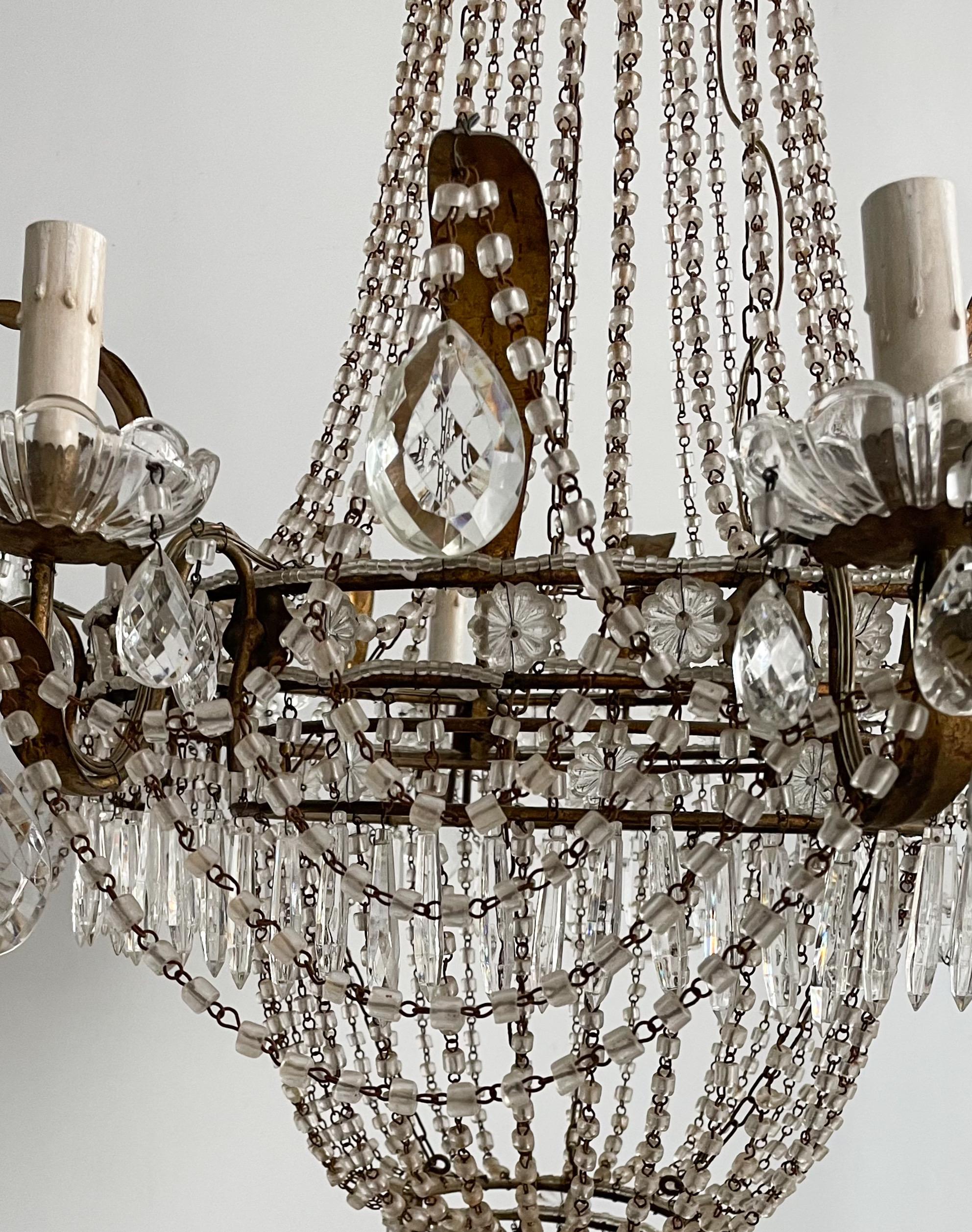 Mid-20th Century Italian Empire-Style Crystal Beaded Chandelier