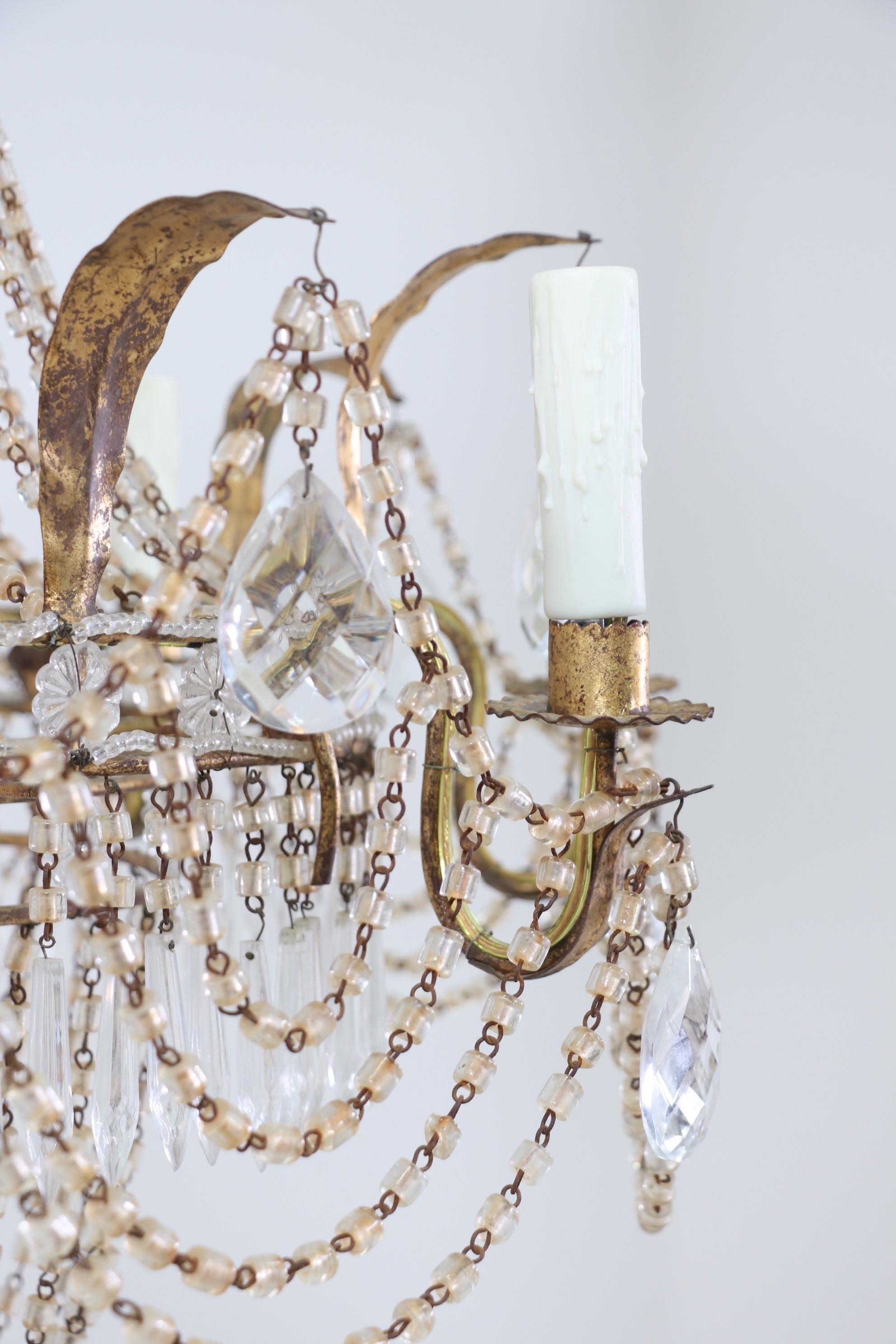 Mid-20th Century Italian Empire-Style Crystal Beaded Chandelier