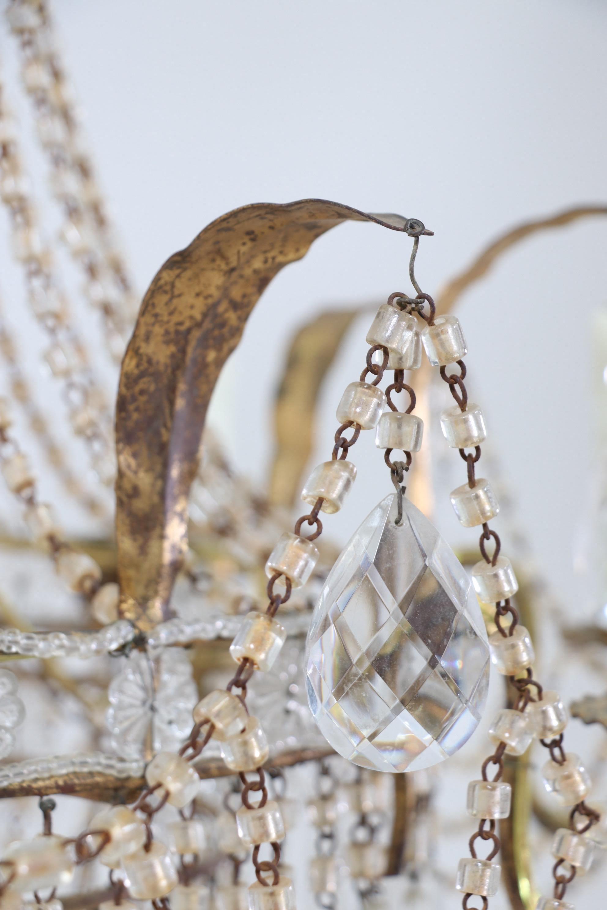 Glass Italian Empire-Style Crystal Beaded Chandelier