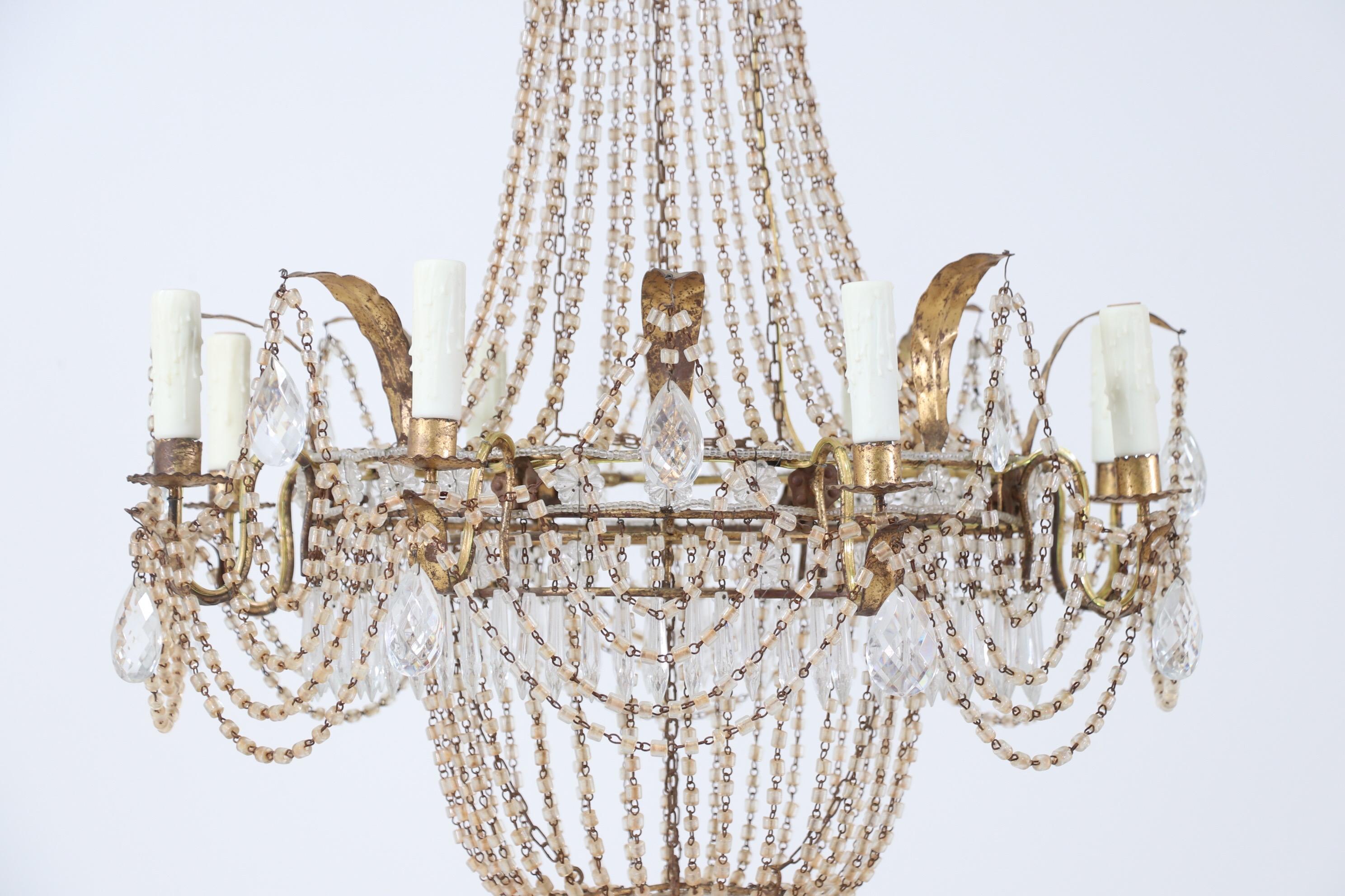 Italian Empire-Style Crystal Beaded Chandelier 1