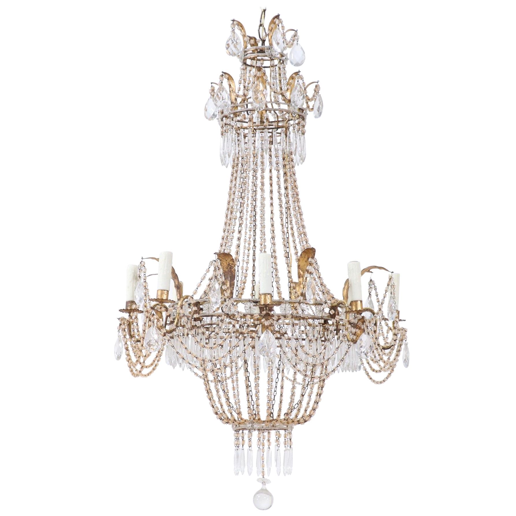 Italian Empire-Style Crystal Beaded Chandelier