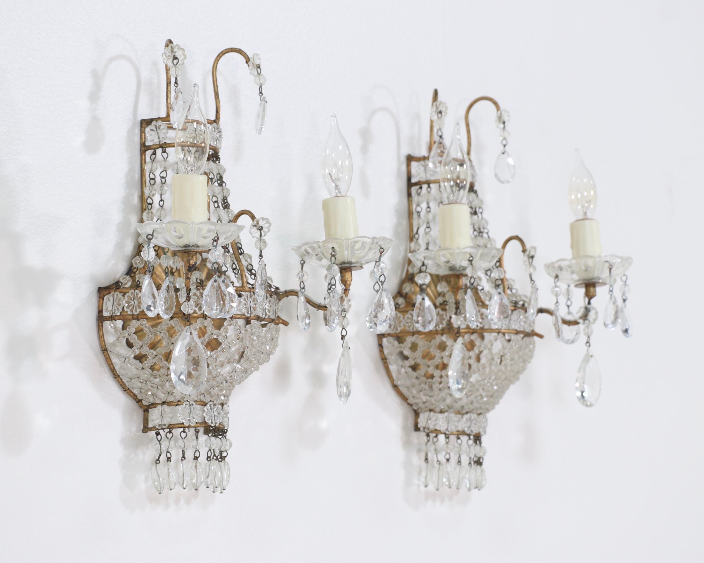 Louis XVI Italian Empire-Style Crystal Beaded Sconces