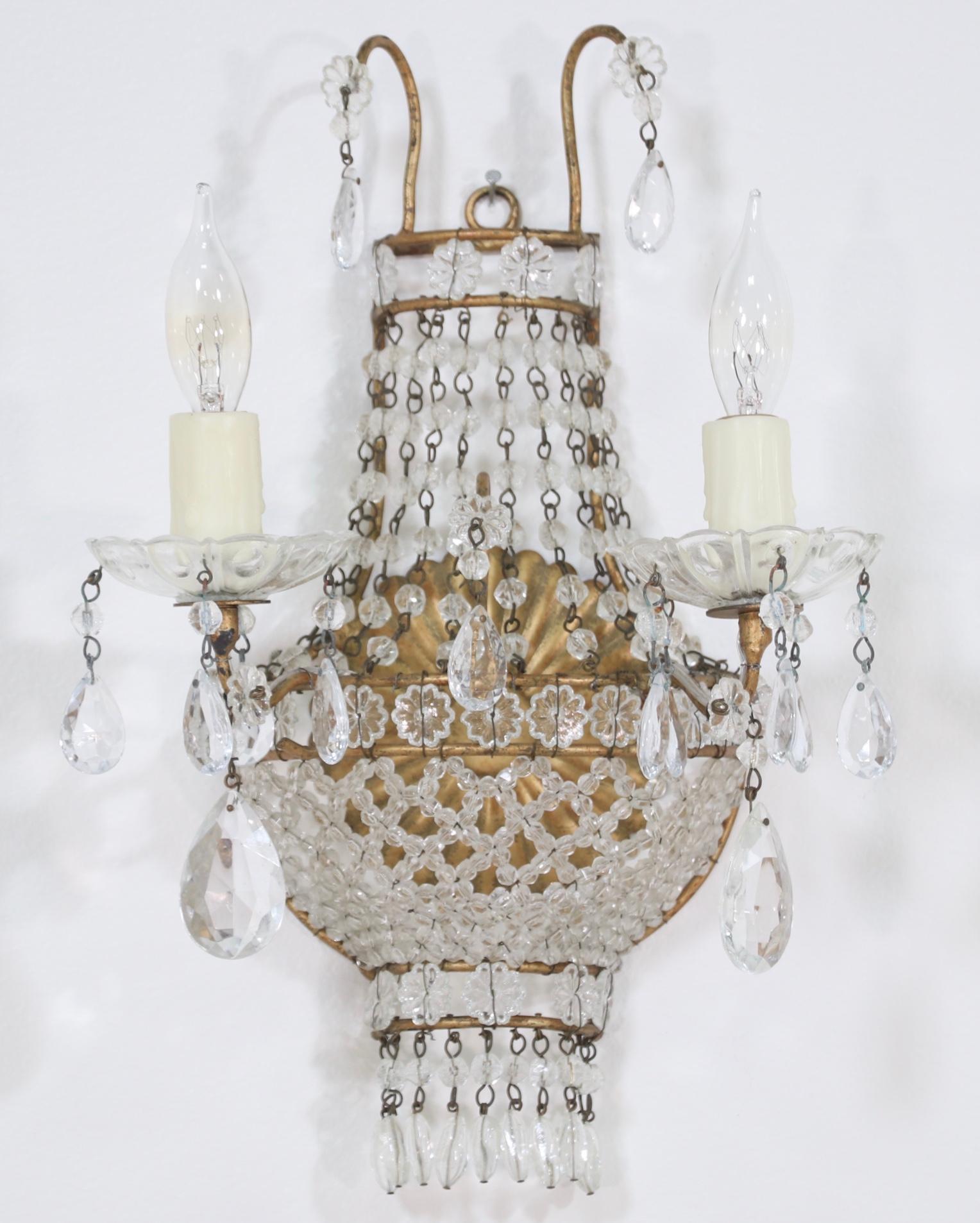 Gilt Italian Empire-Style Crystal Beaded Sconces