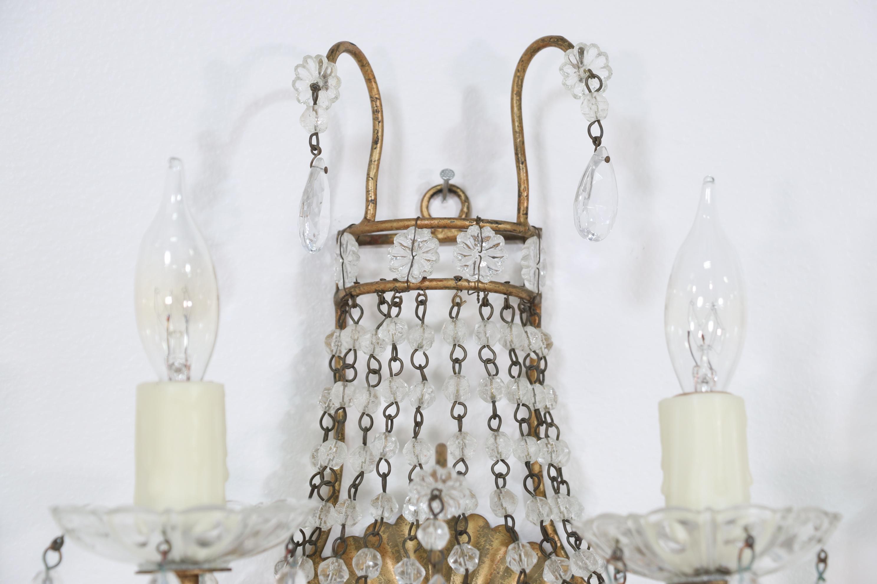 Italian Empire-Style Crystal Beaded Sconces In Good Condition In Los Angeles, CA