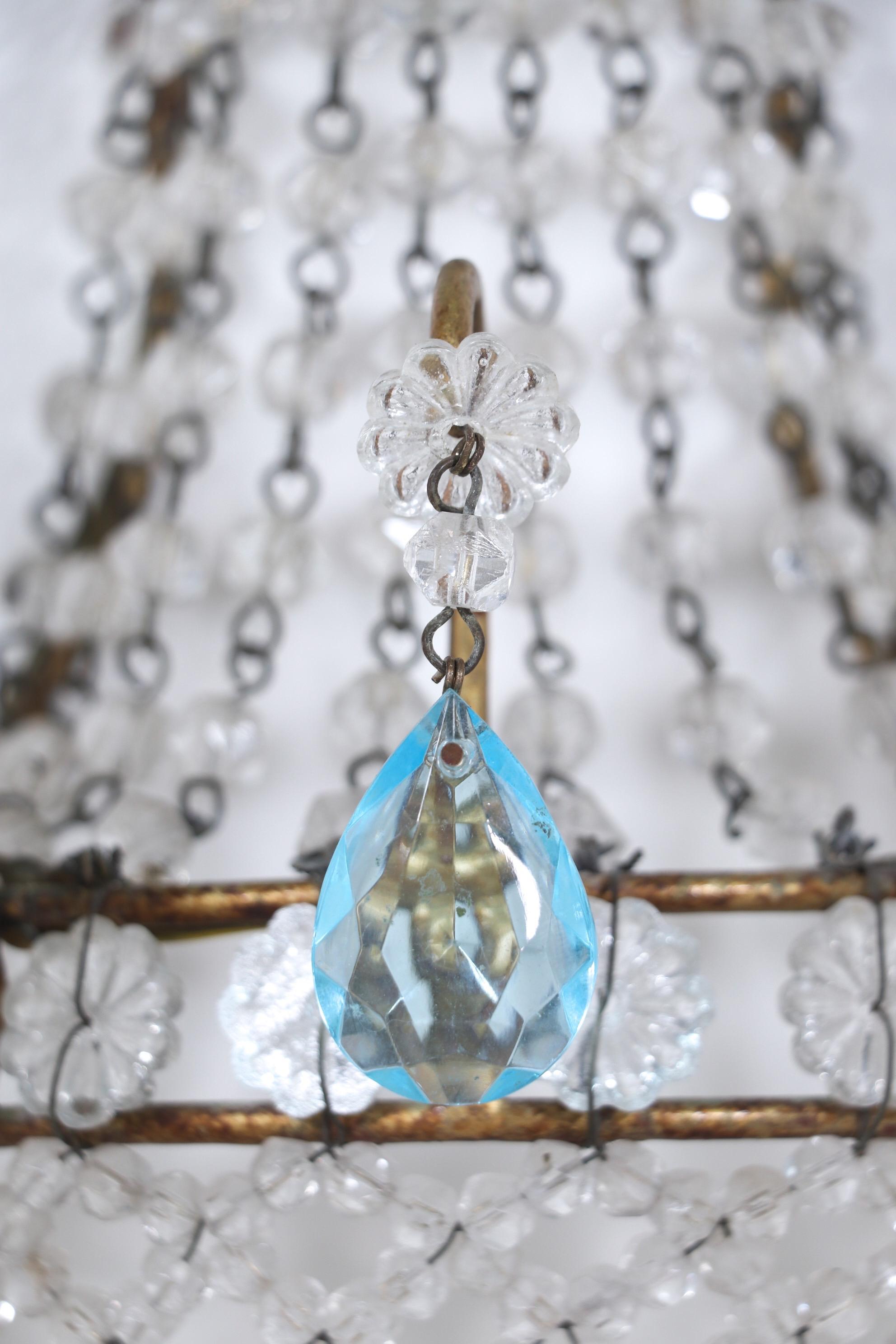 Italian Empire Style Crystal Beaded Sconces with Light Blue Drops 1