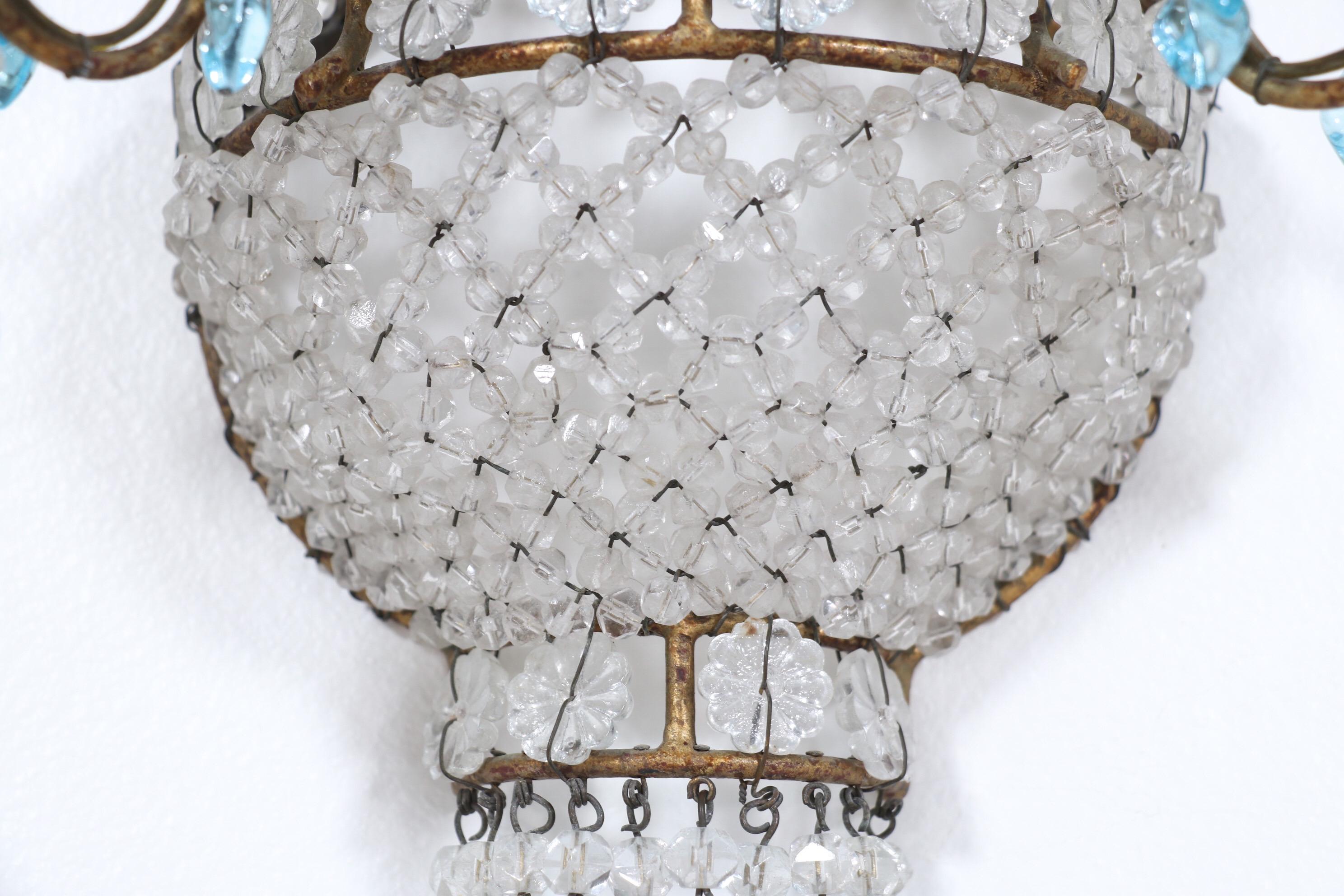 Italian Empire Style Crystal Beaded Sconces with Light Blue Drops 2